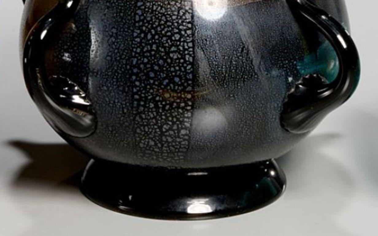 Late 20th Century Vintage Italian Black & Gold Murano Glass Amphora Vase For Sale