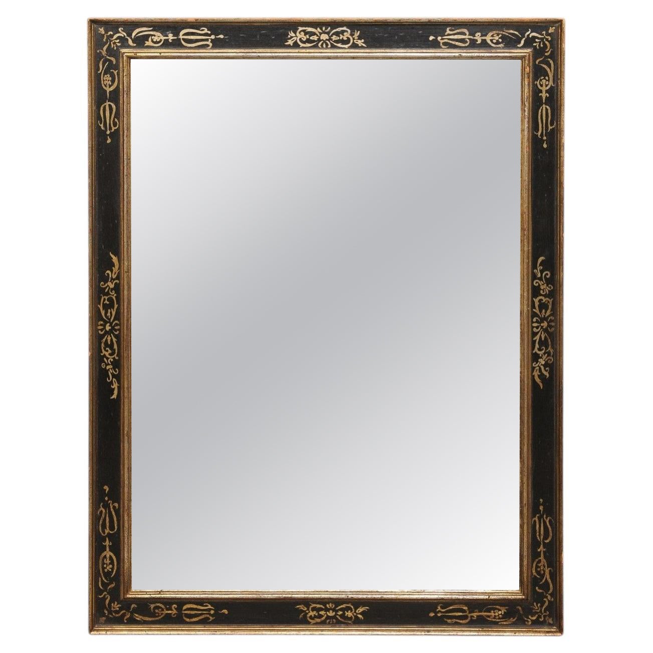 Miroir mural italien vintage noir et or en vente