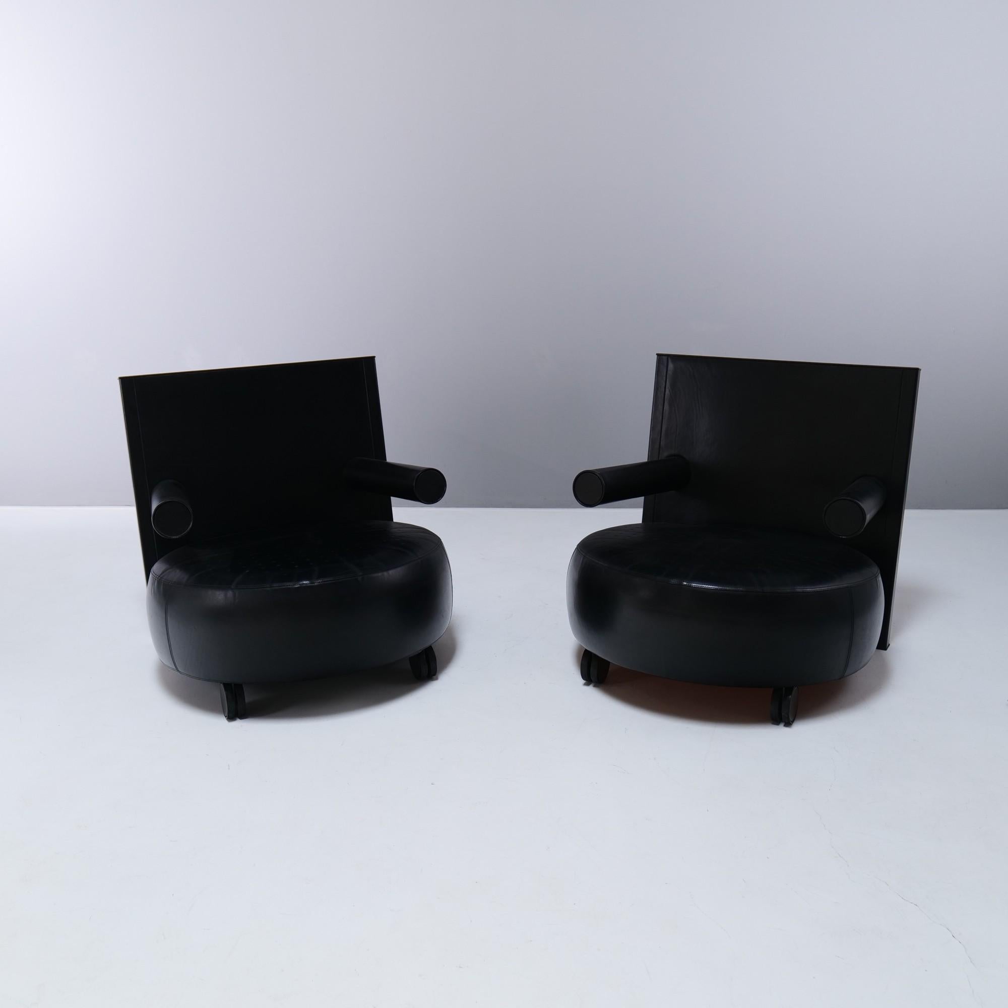 Late 20th Century Vintage Italian Black Leather Armchairs by Antonio Citterio for B&B Italia For Sale