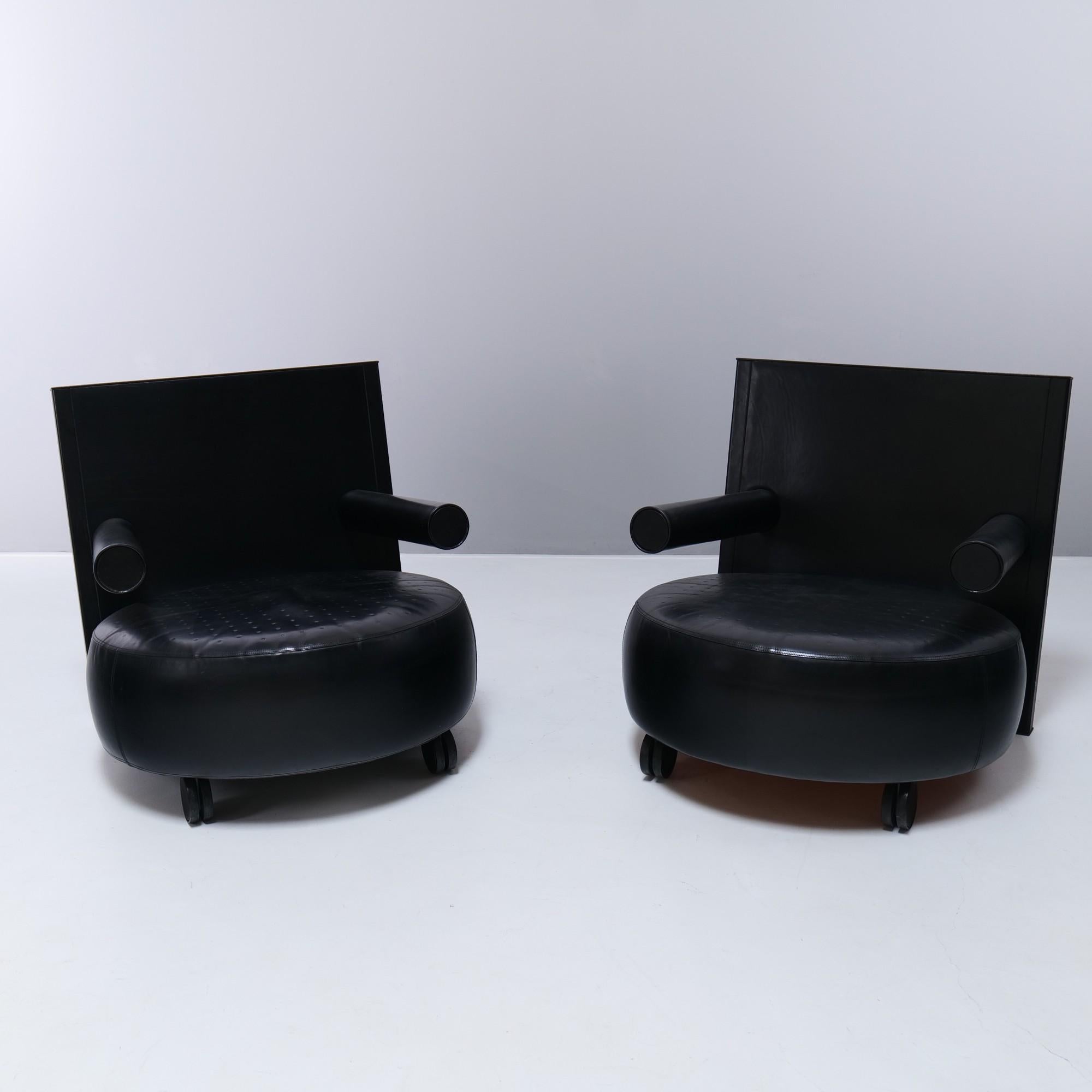 Metal Vintage Italian Black Leather Armchairs by Antonio Citterio for B&B Italia For Sale