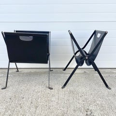 Vintage Italian Black Leather Folding Magazine Holders, 1970