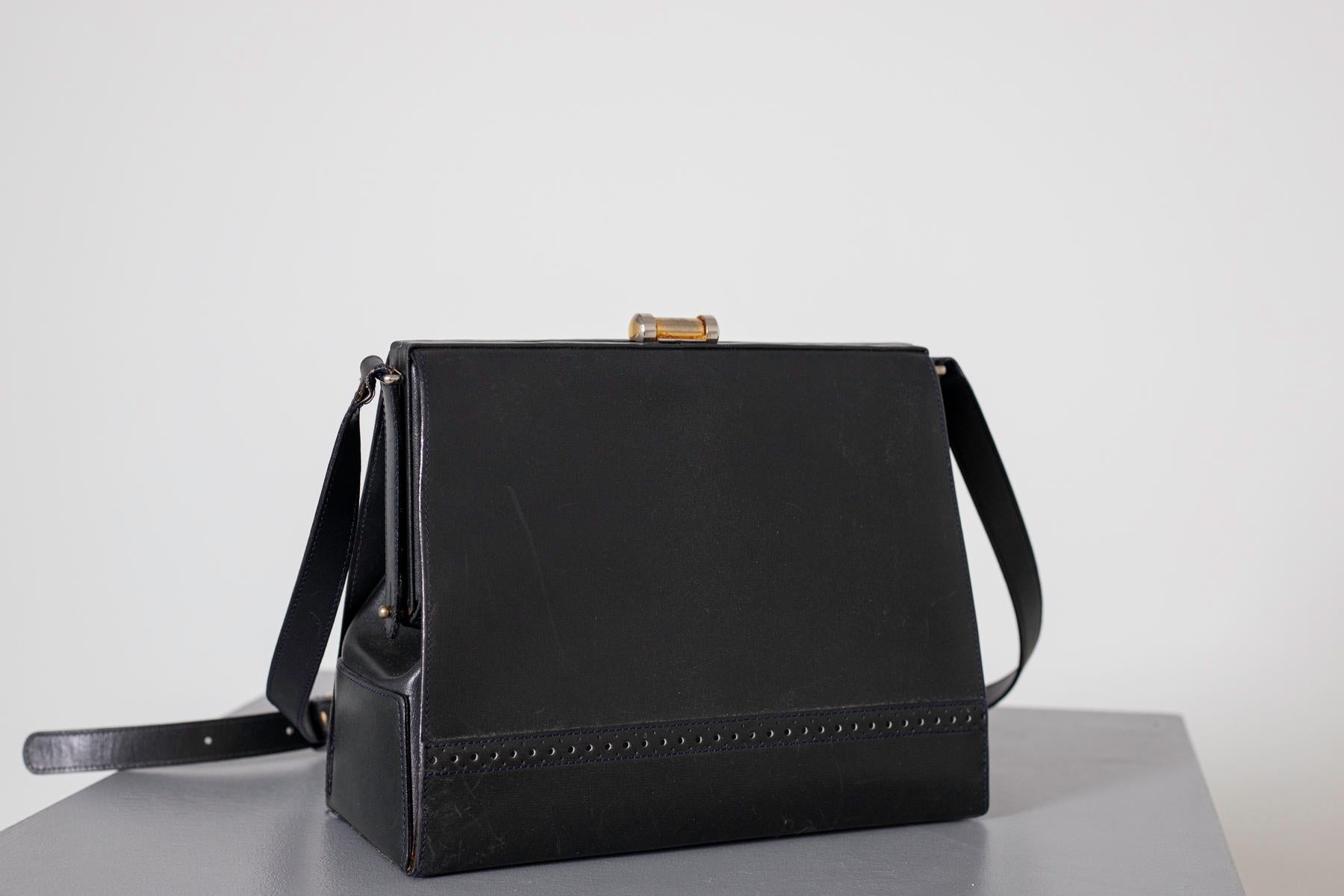 Black Luana Italian Vintage Leather Bag For Sale