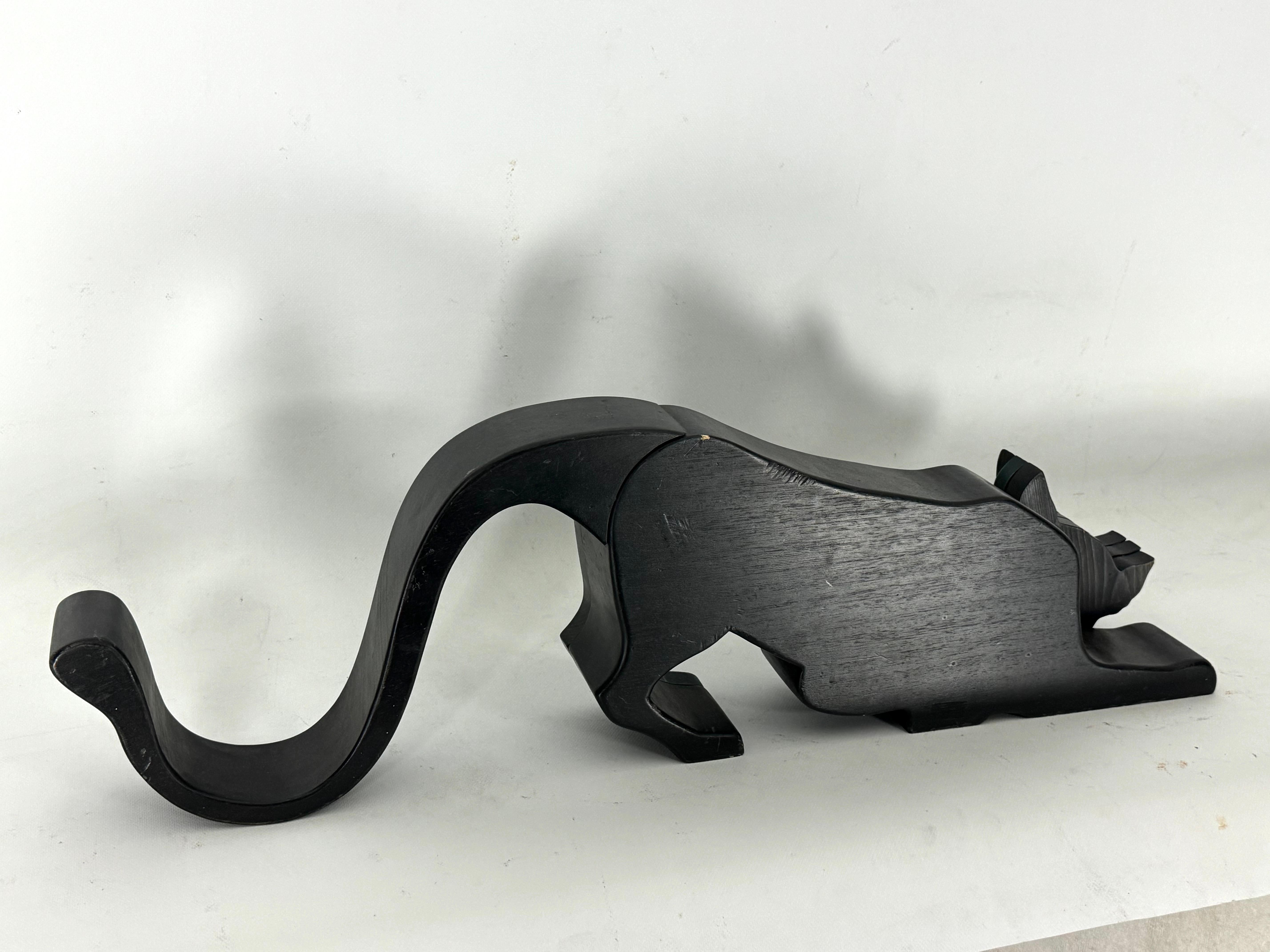 Vintage Italian black panther sculpture in thick wood. Italy 1980s For Sale 7