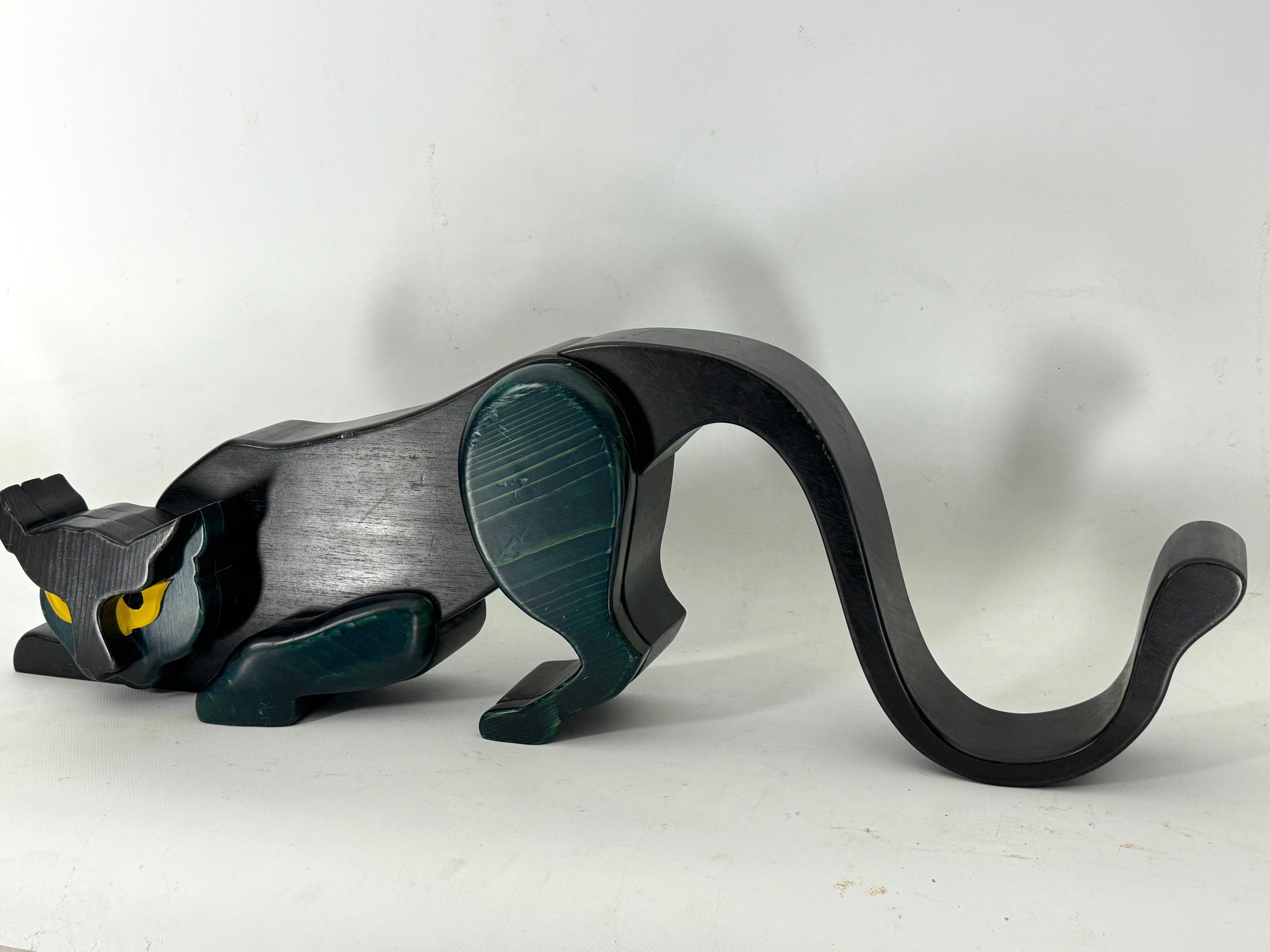 20th Century Vintage Italian black panther sculpture in thick wood. Italy 1980s For Sale