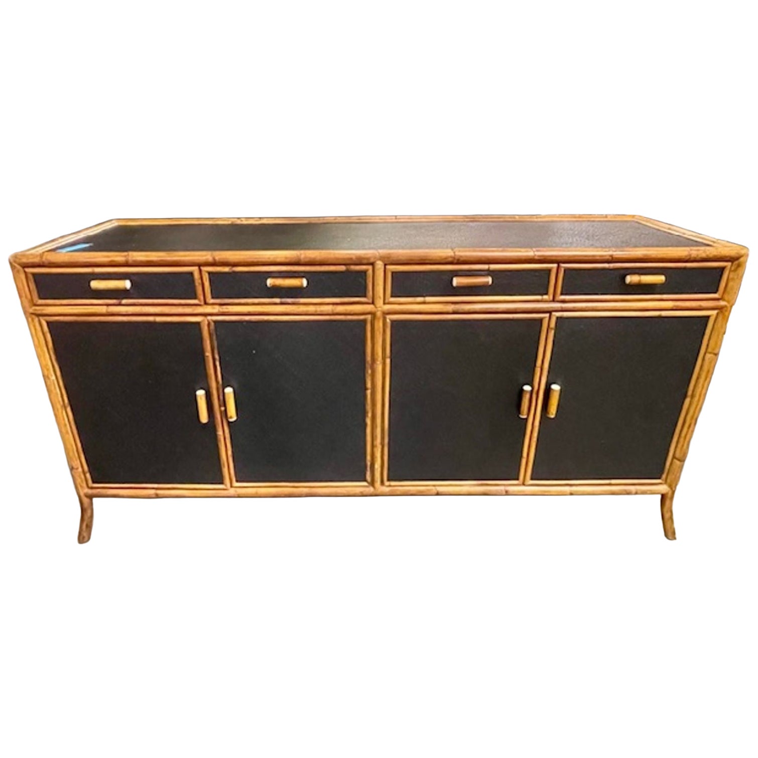 Vintage Italian Black Rattan Sideboard For Sale