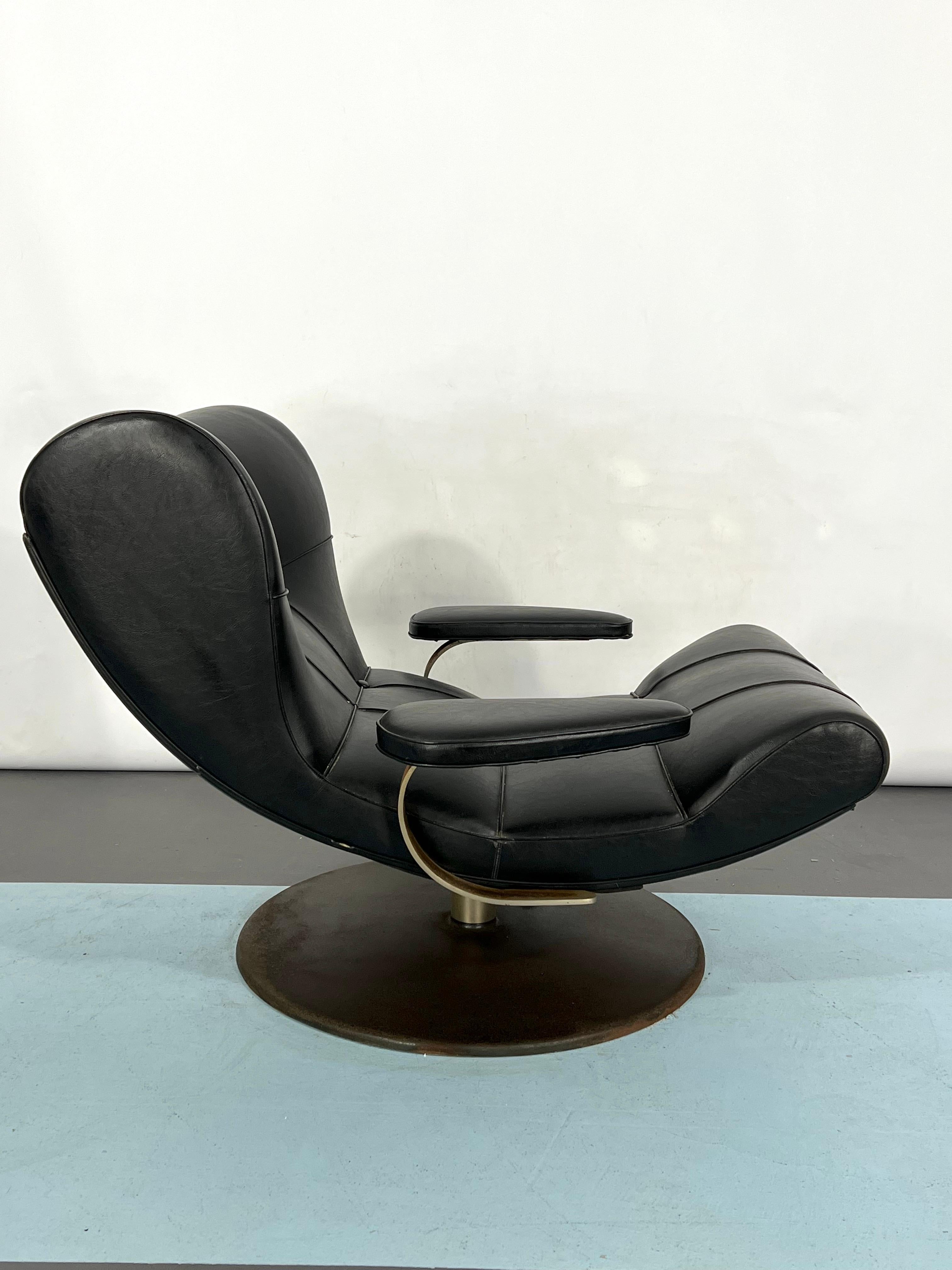 Steel Vintage Italian Black Swivel Armchair from 60s For Sale