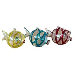 Vintage Italian Blown Glass Fish Ornaments - Set of Three