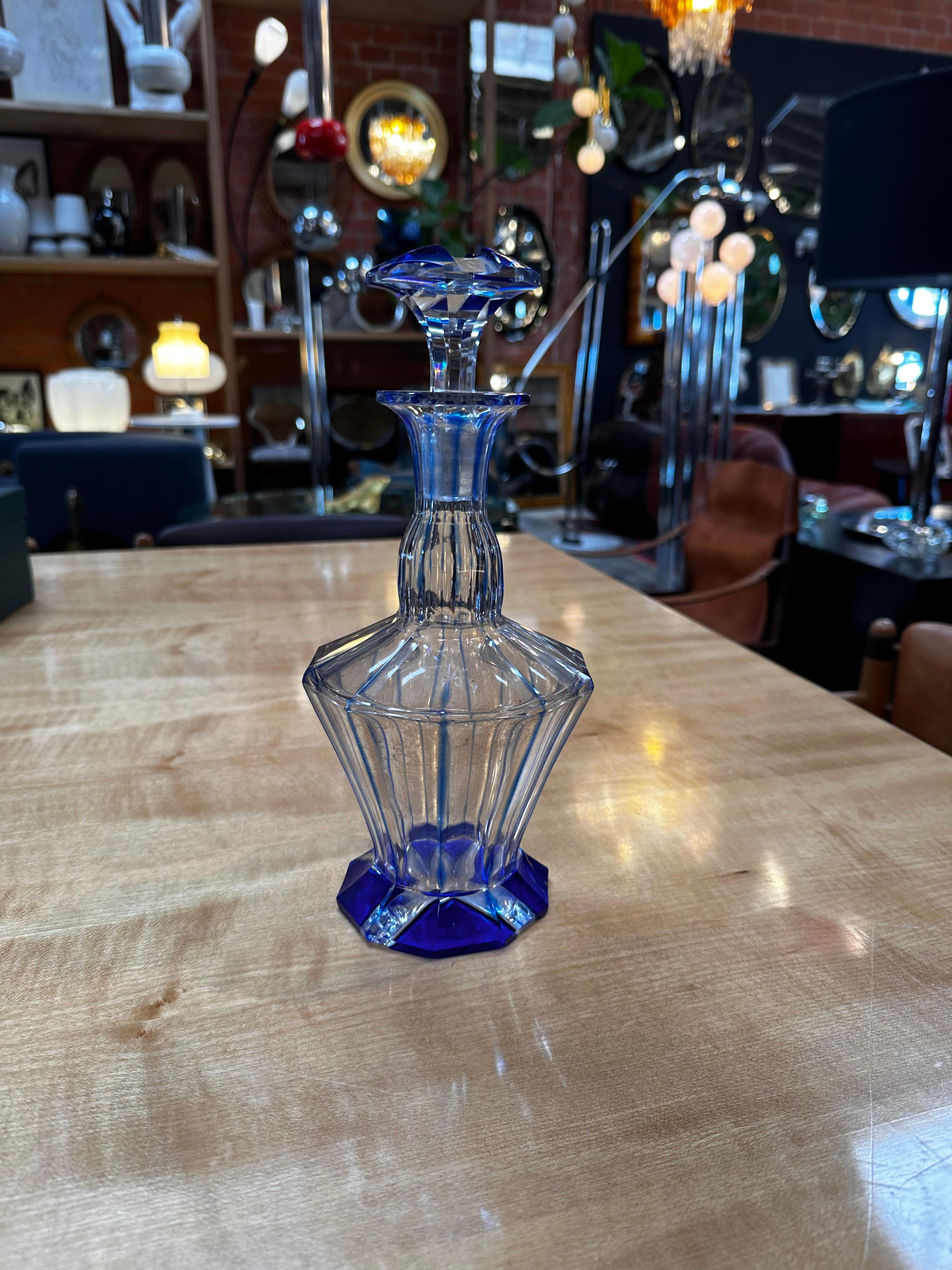Vintage Italian Blue Crystal Decanter 1960s In Good Condition For Sale In Los Angeles, CA