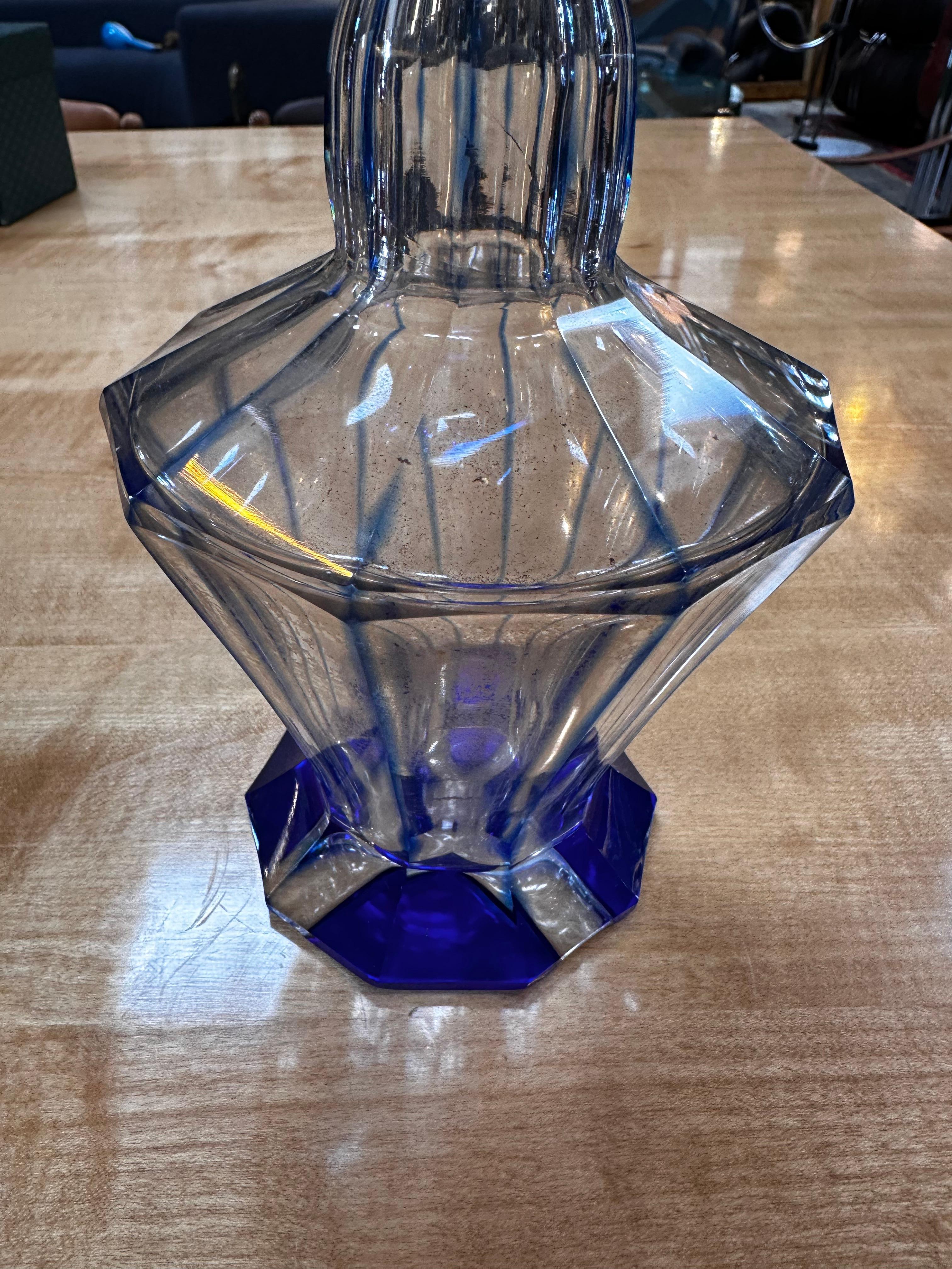 Mid-20th Century Vintage Italian Blue Crystal Decanter 1960s For Sale