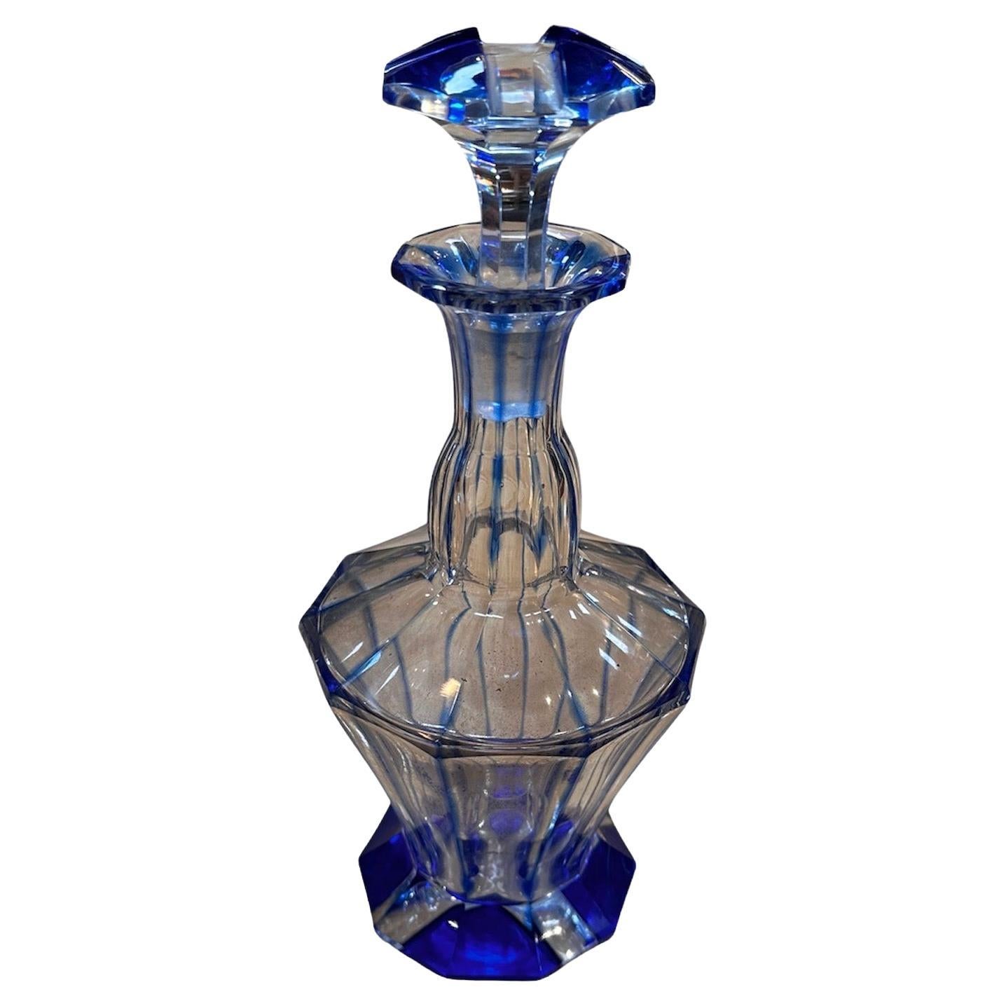 Decanter italiano d'epoca in cristallo blu 1960s in vendita
