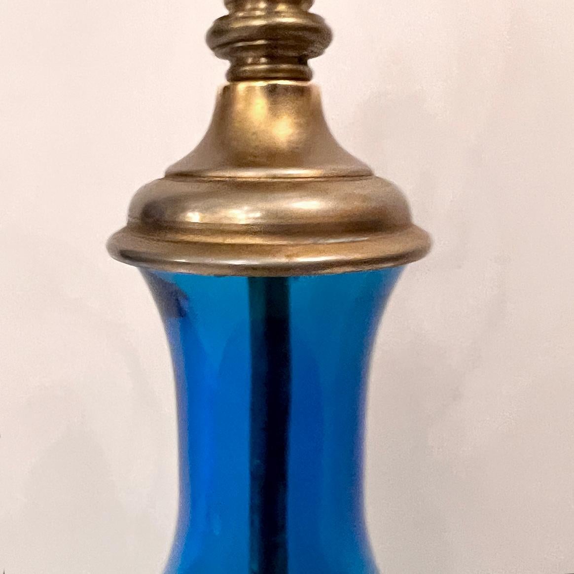 Gilt Vintage Italian Blue Glass Lamp For Sale