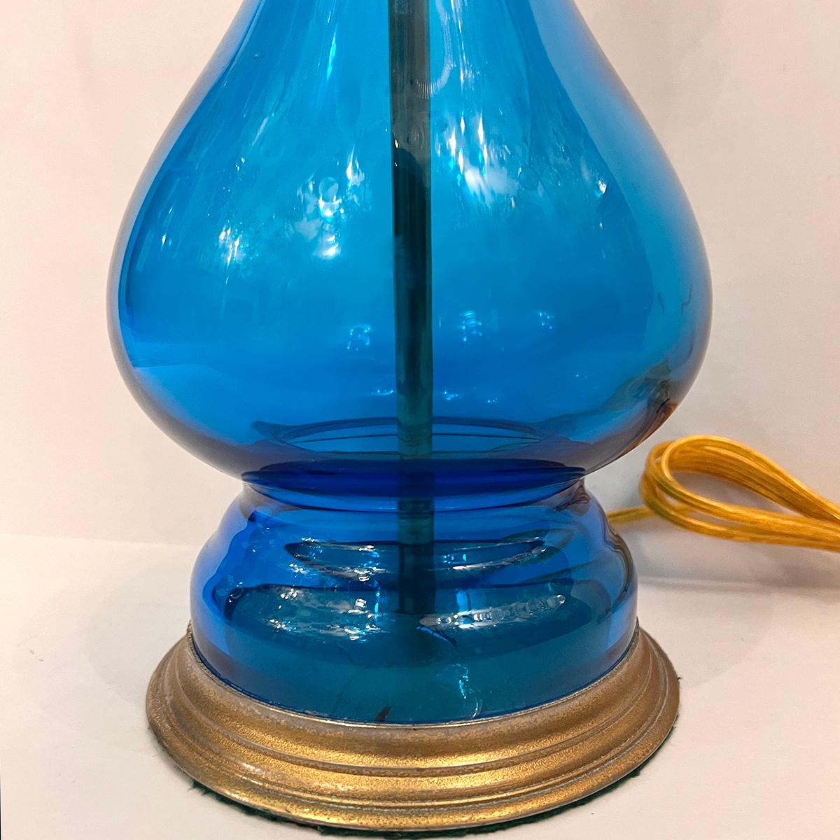 Gilt Vintage Italian Blue Glass Lamp For Sale