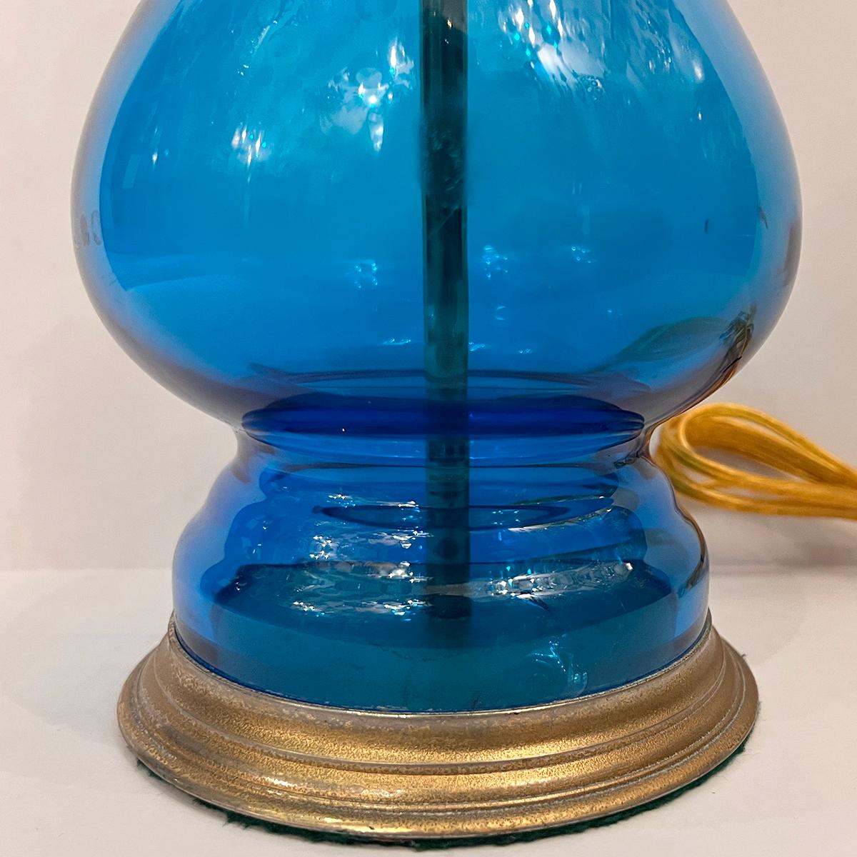 Mid-20th Century Vintage Italian Blue Glass Lamp For Sale