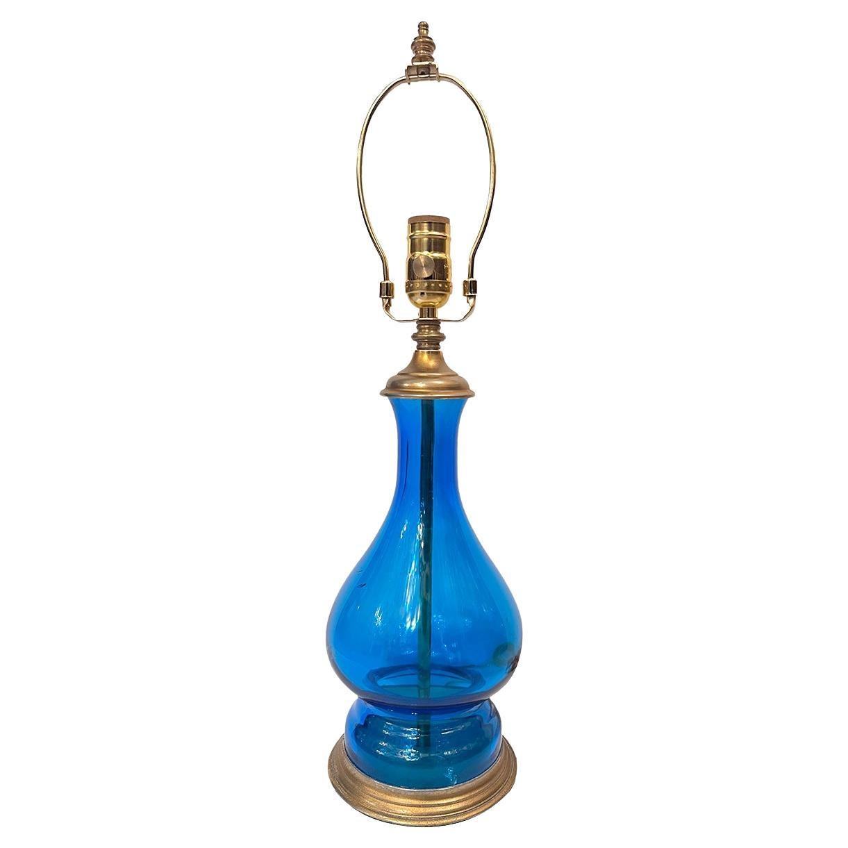 Vintage Italian Blue Glass Lamp For Sale