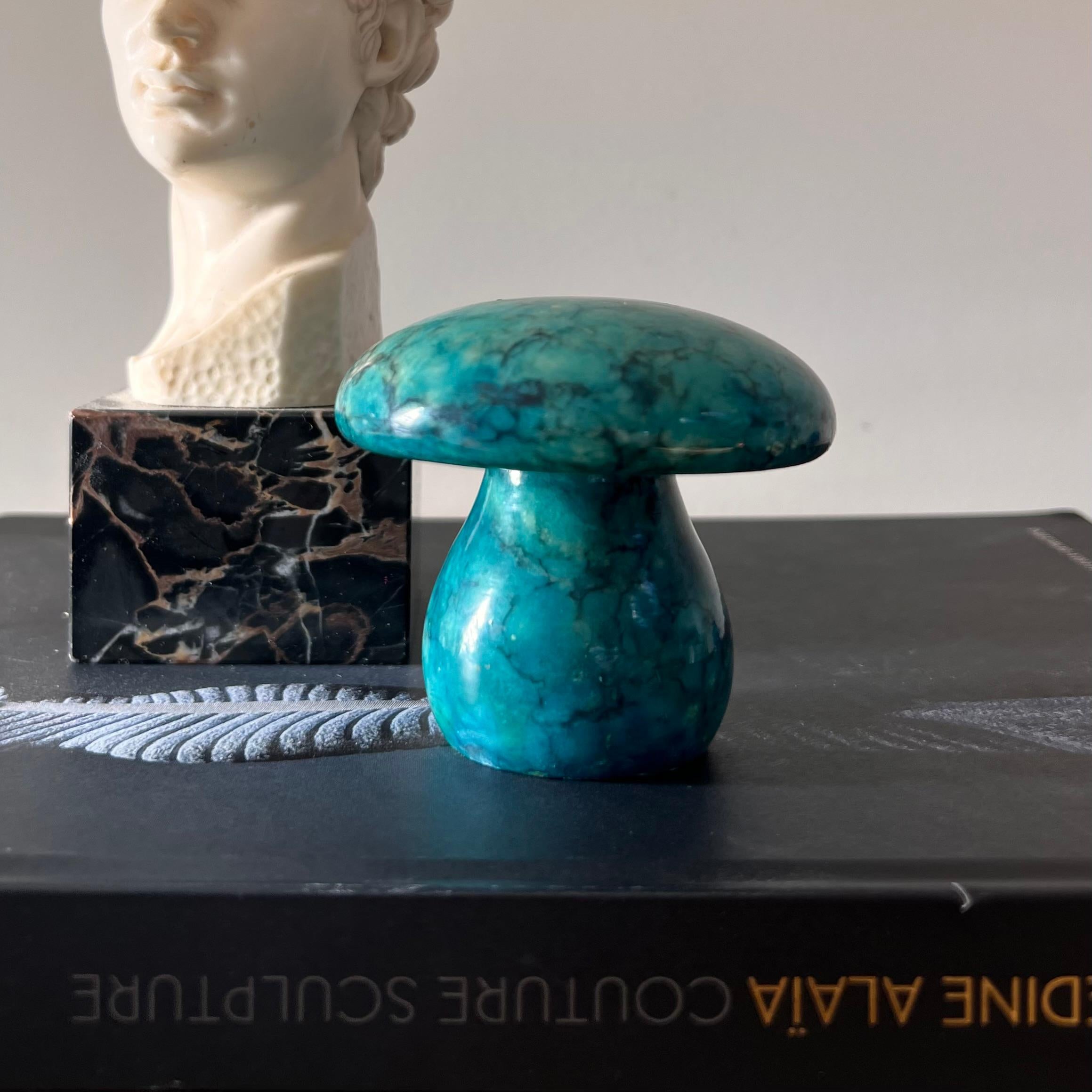A vintage Italian marble alabaster mushroom in brilliant blue, circa 1960s. Hand-carved. Fabulous as an objet d’art or a paperweight - have it your way. Minor signs of age but no glaring flaws. Pick up in central west Los Angeles or worldwide