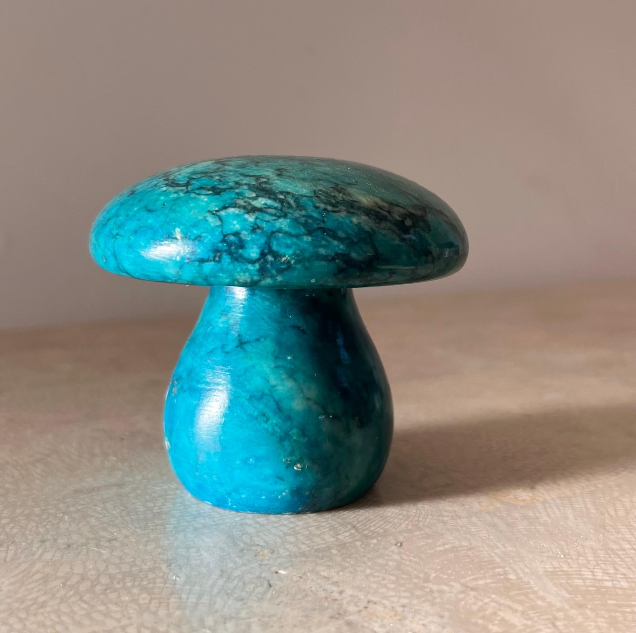 Hand-Carved Vintage Italian Blue Marble Mushroom Objet / Paperweight, 1960s