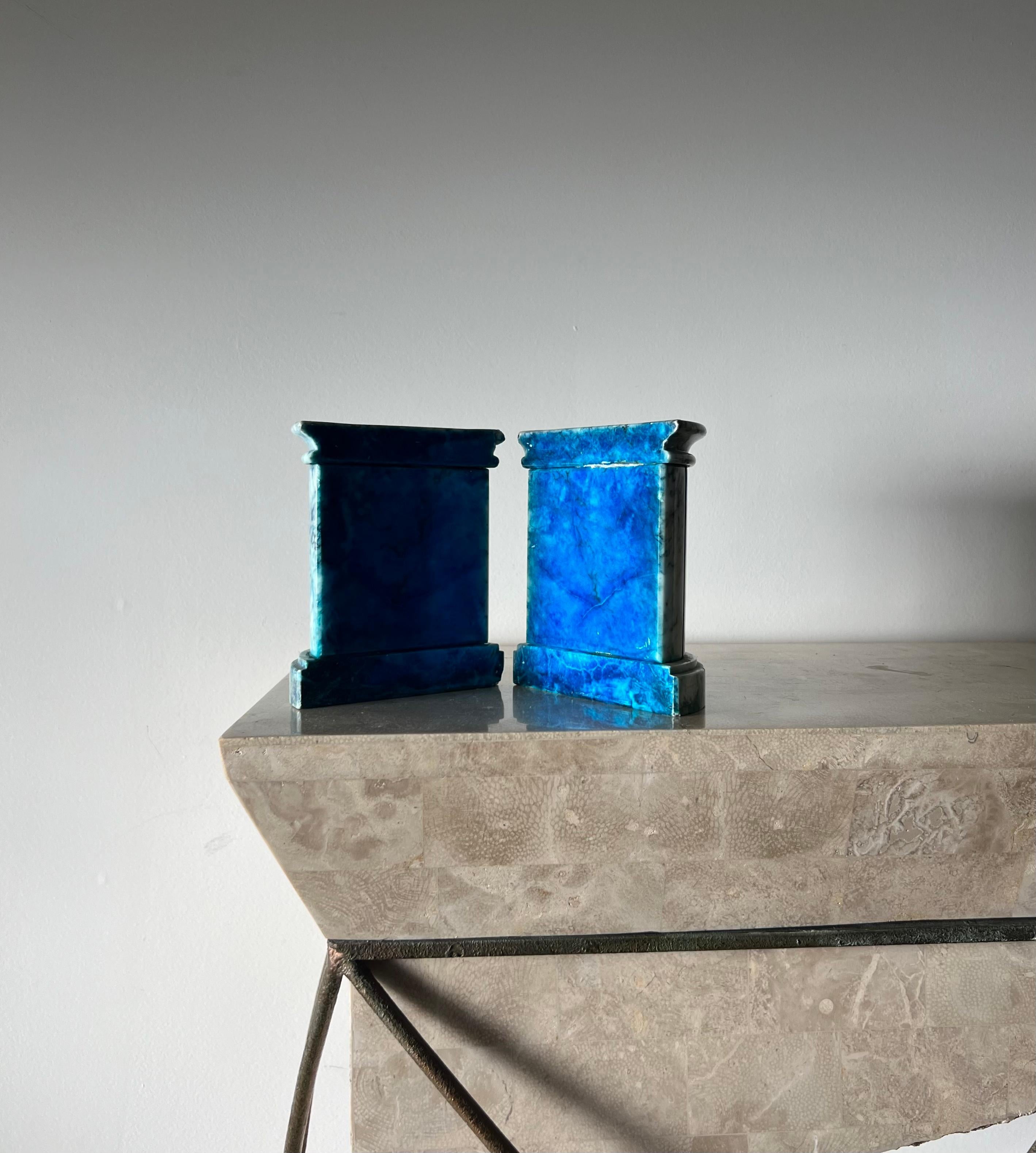 Vintage Italian Blue Marble Neoclassical Column Bookends, 1960s 7