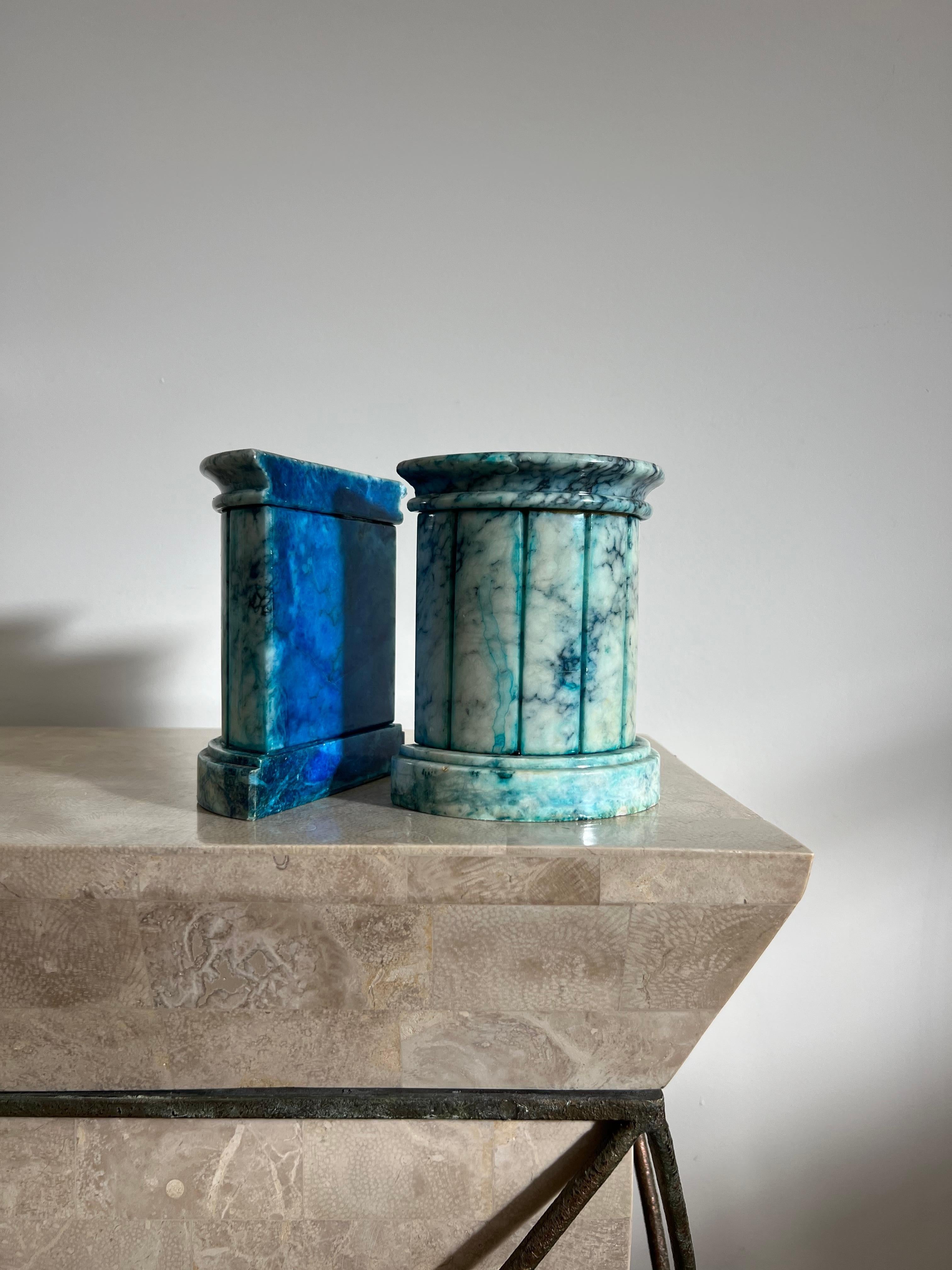 Vintage Italian Blue Marble Neoclassical Column Bookends, 1960s 9