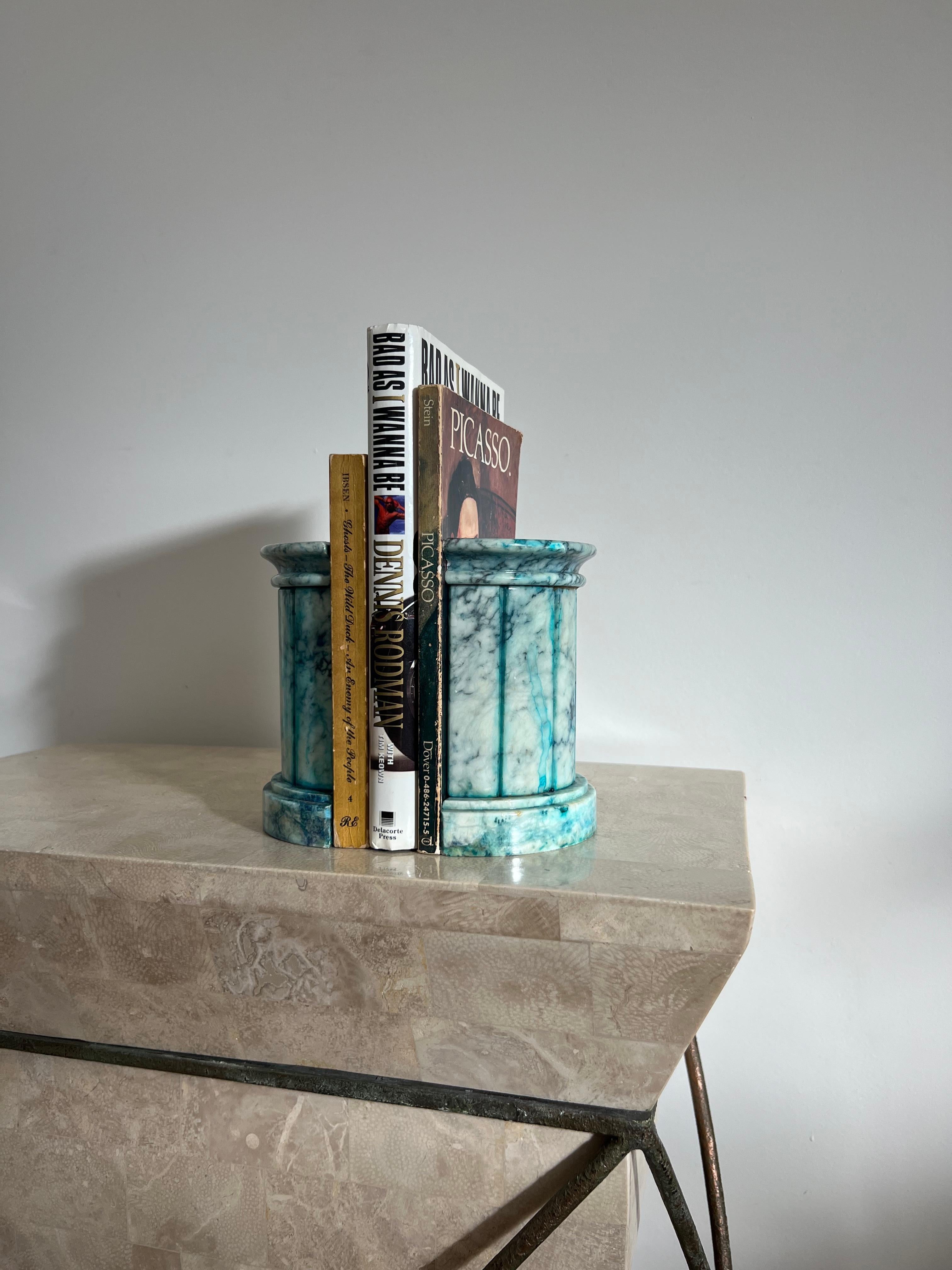 Vintage Italian Blue Marble Neoclassical Column Bookends, 1960s 10