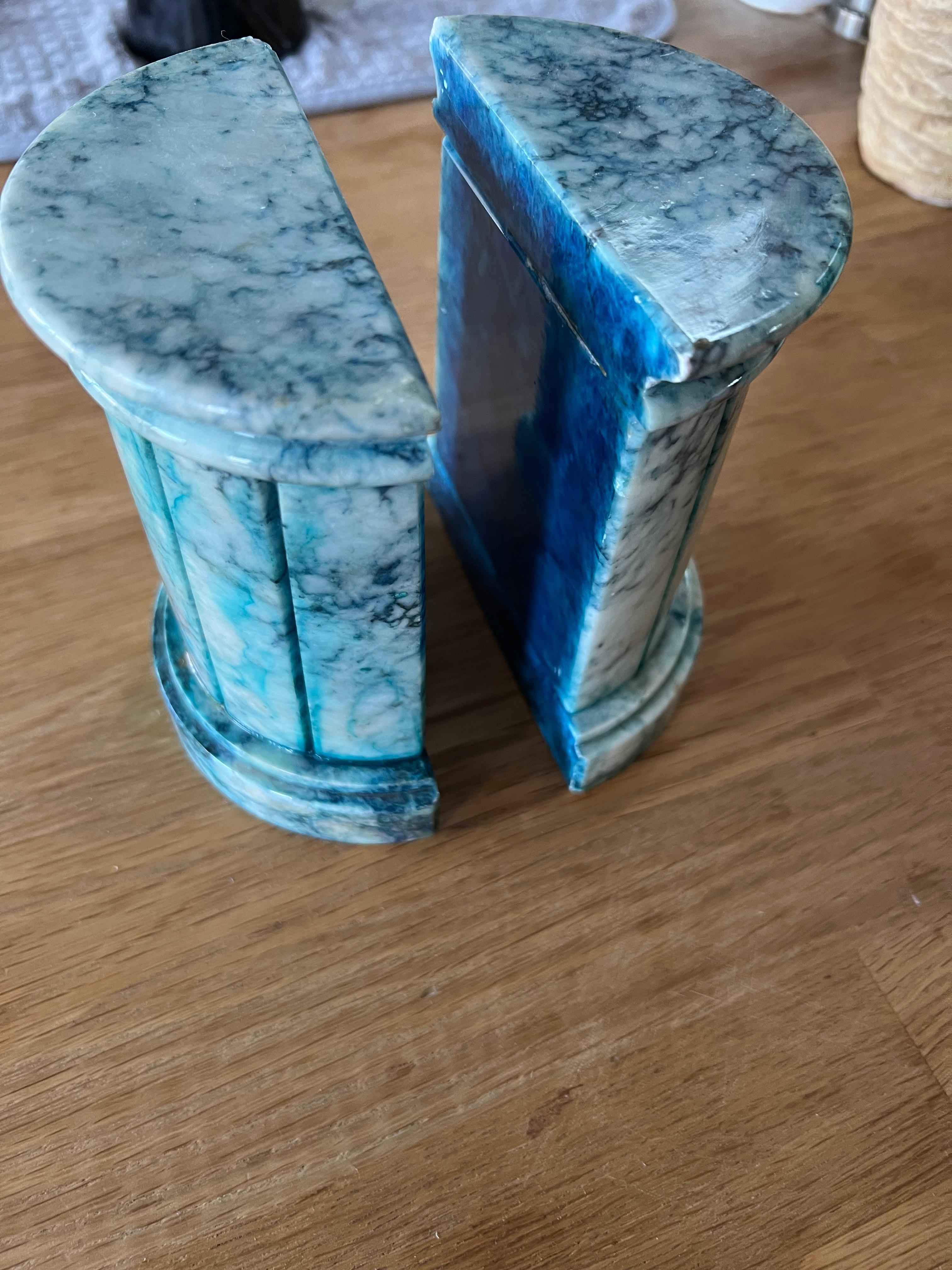Vintage Italian Blue Marble Neoclassical Column Bookends, 1960s 12