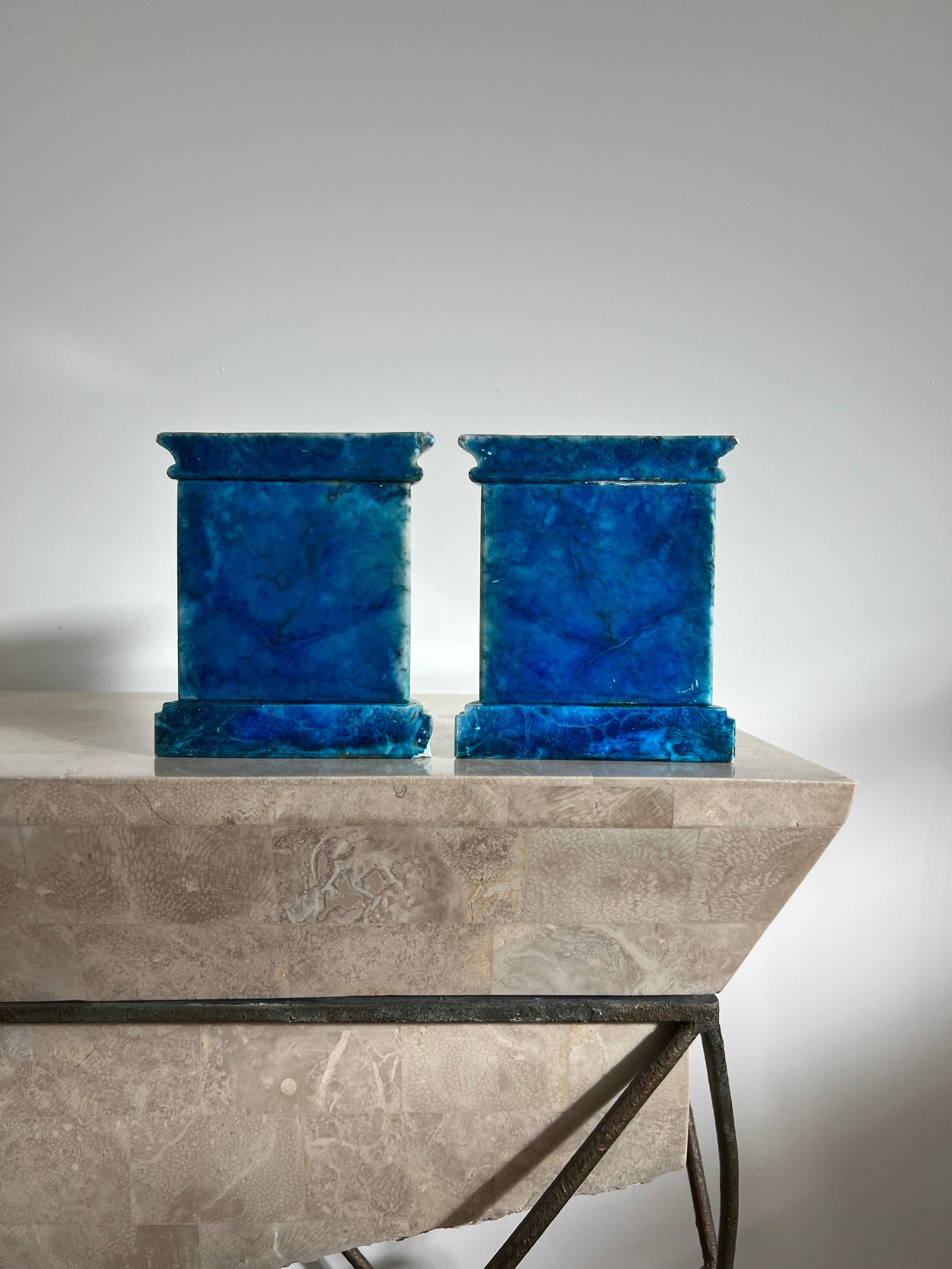 Vintage Italian Blue Marble Neoclassical Column Bookends, 1960s 14