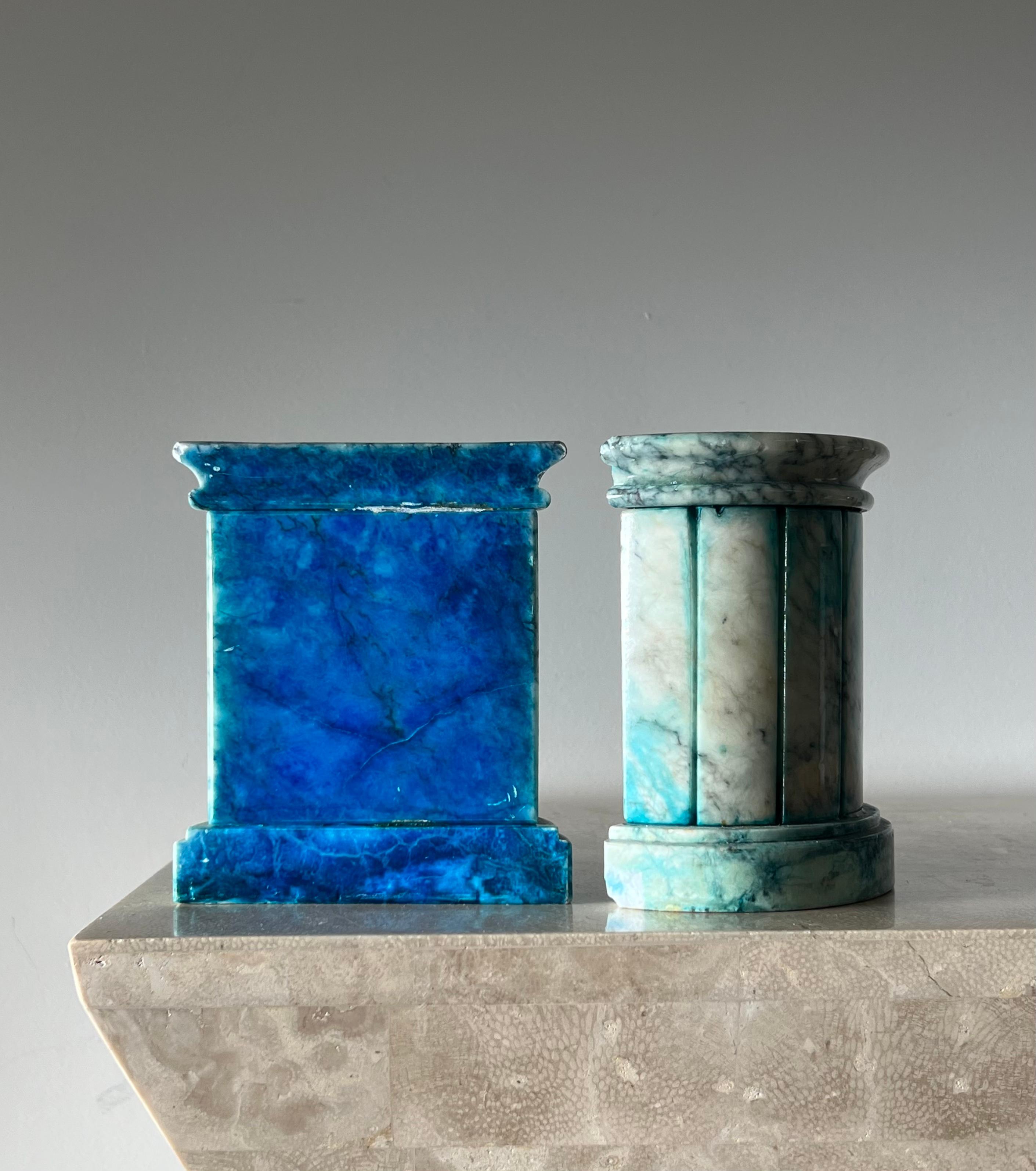 Vintage Italian Blue Marble Neoclassical Column Bookends, 1960s In Good Condition In View Park, CA