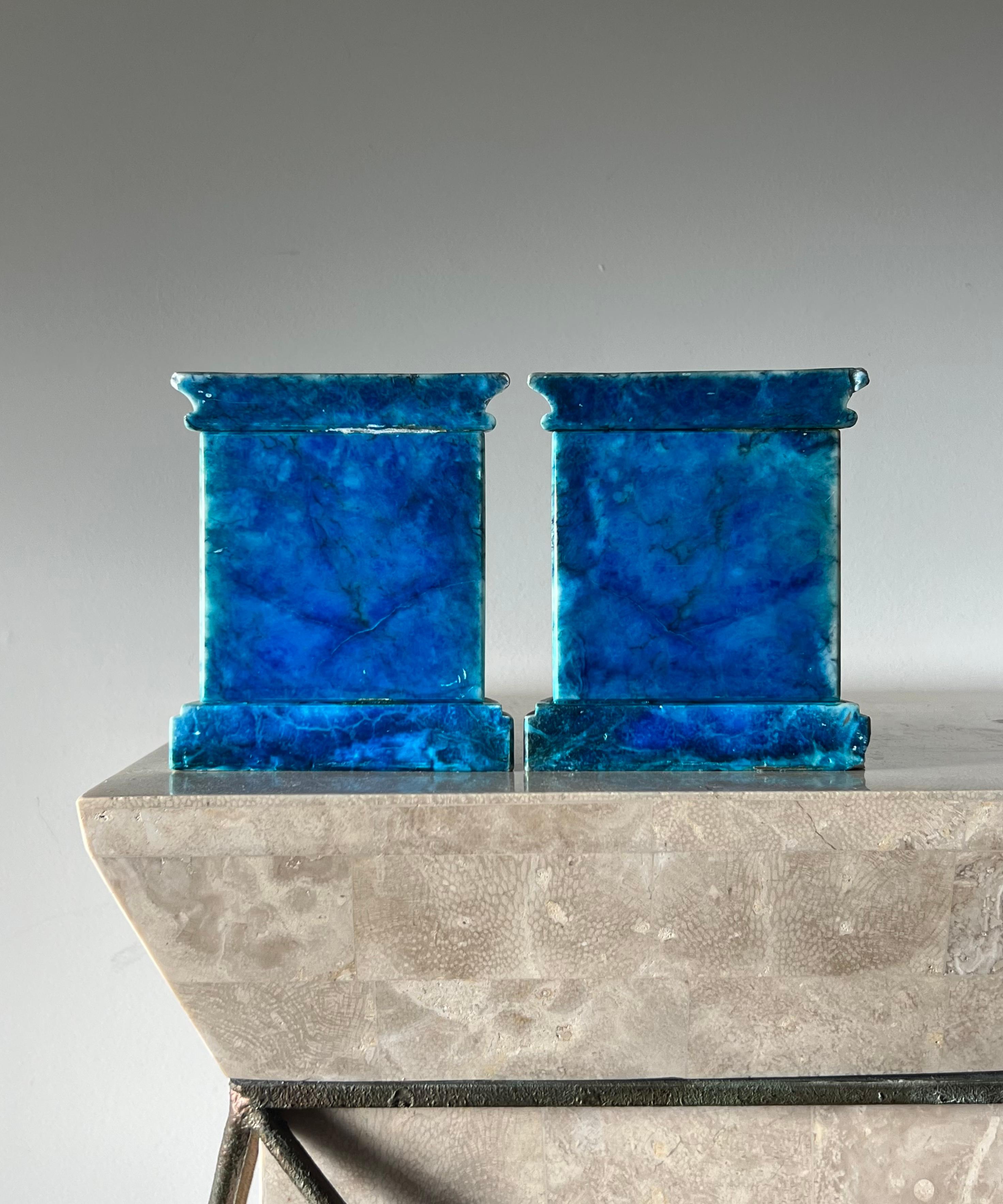 20th Century Vintage Italian Blue Marble Neoclassical Column Bookends, 1960s