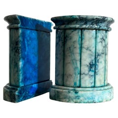 Vintage Italian Blue Marble Neoclassical Column Bookends, 1960s