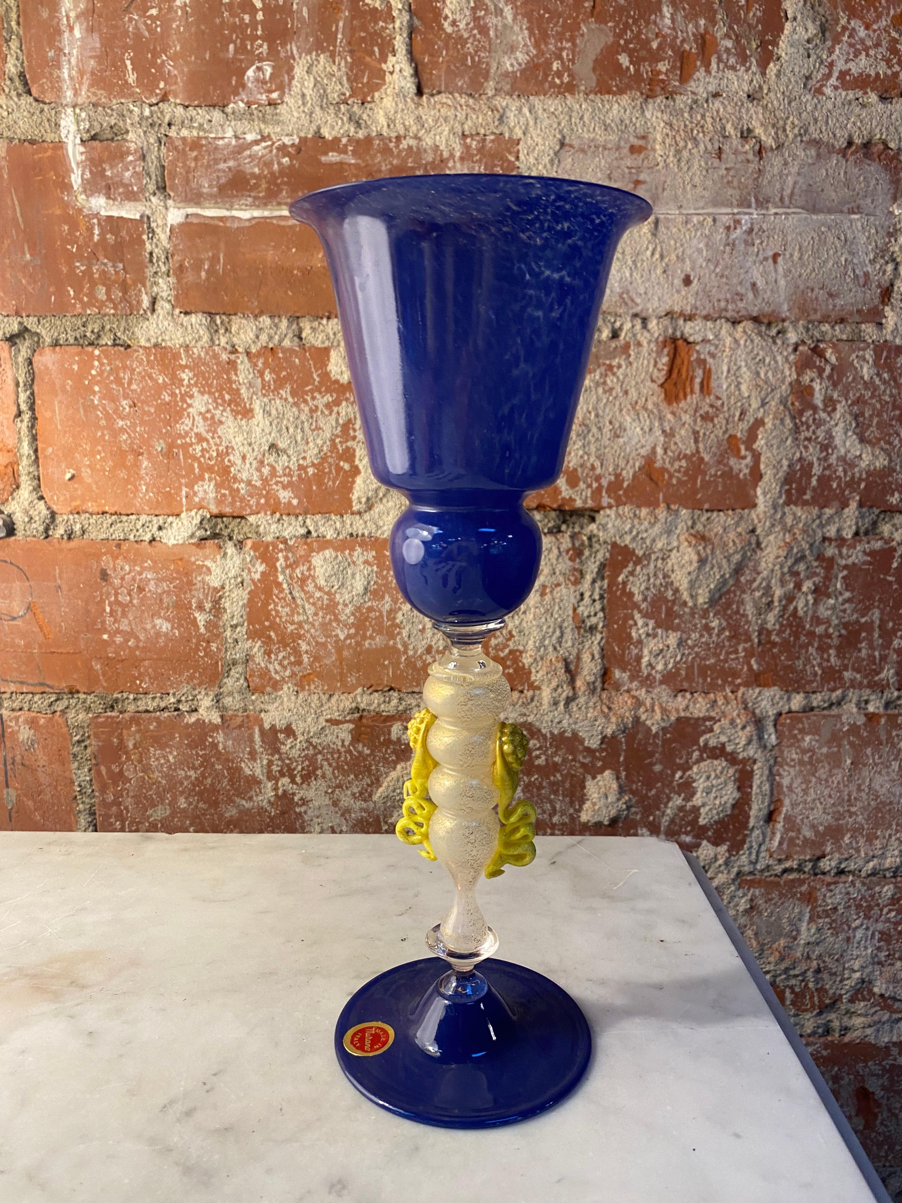 Mid-Century Modern Vintage Italian Blue Murano Handcrafted Glass, 1970s