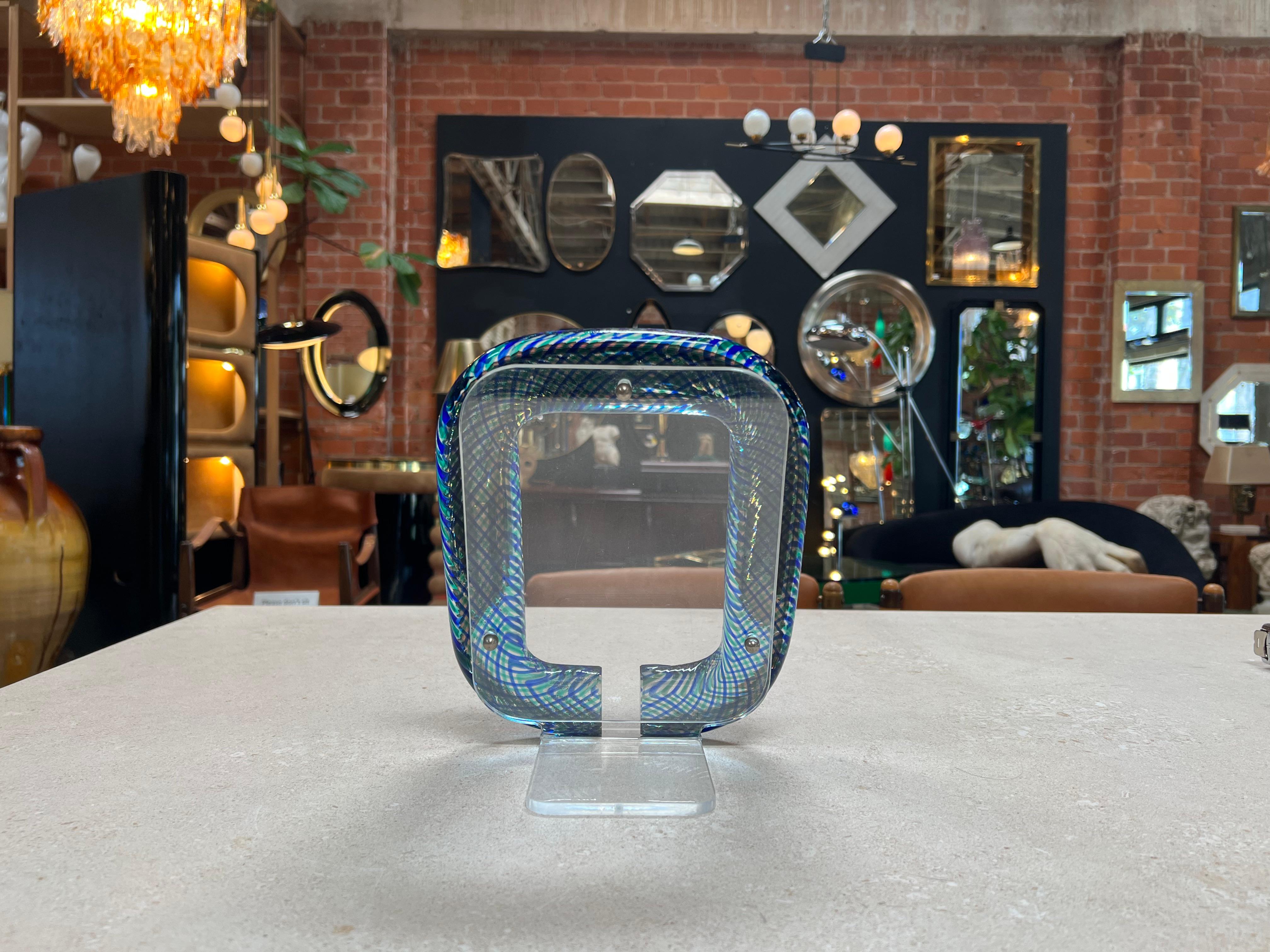 Vintage Italian Blue Murano Picture Frame 1980 In Good Condition For Sale In Los Angeles, CA