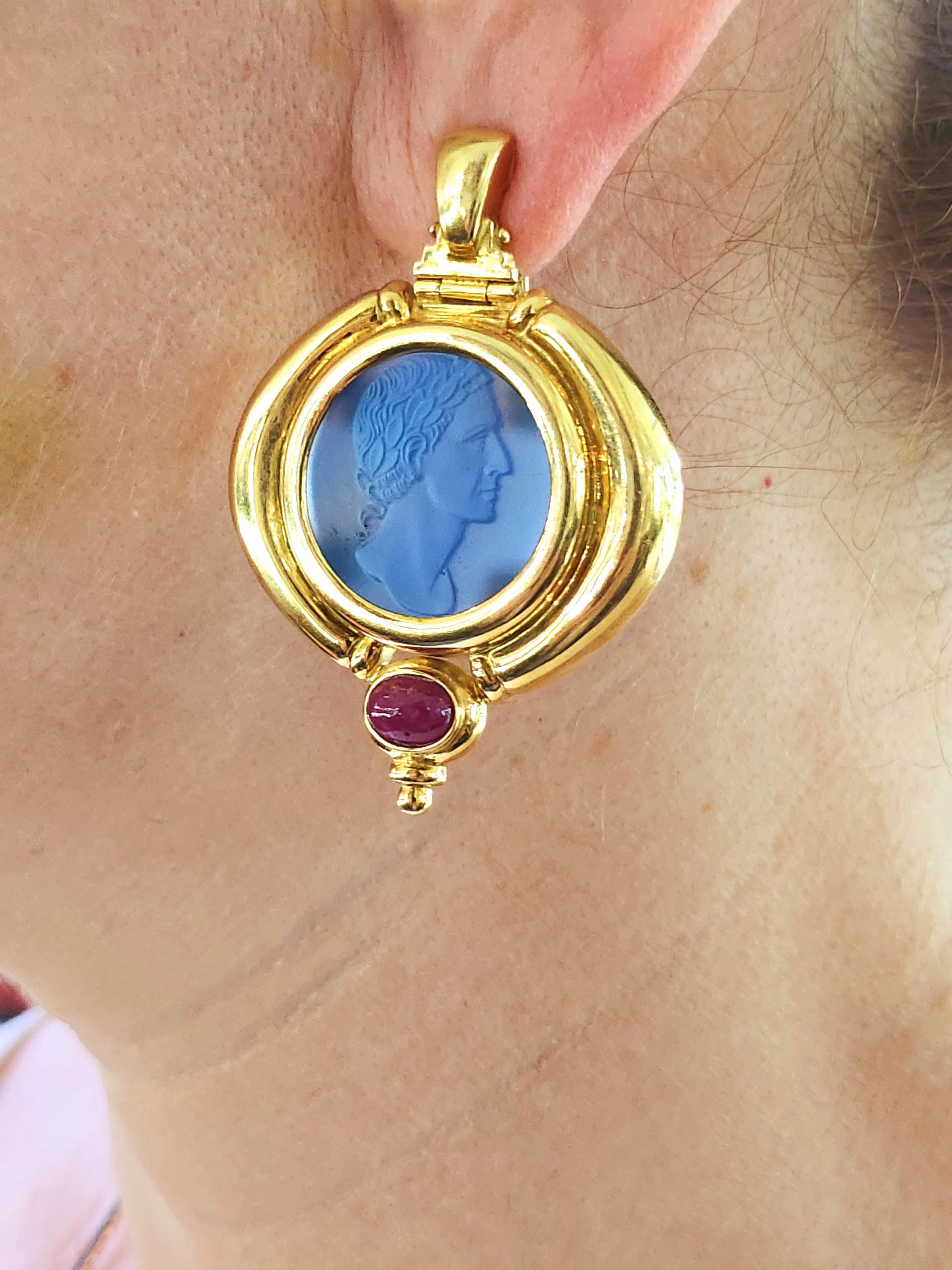 Vintage Italian Onyx Cameo Gold Ohrringe im Angebot 3
