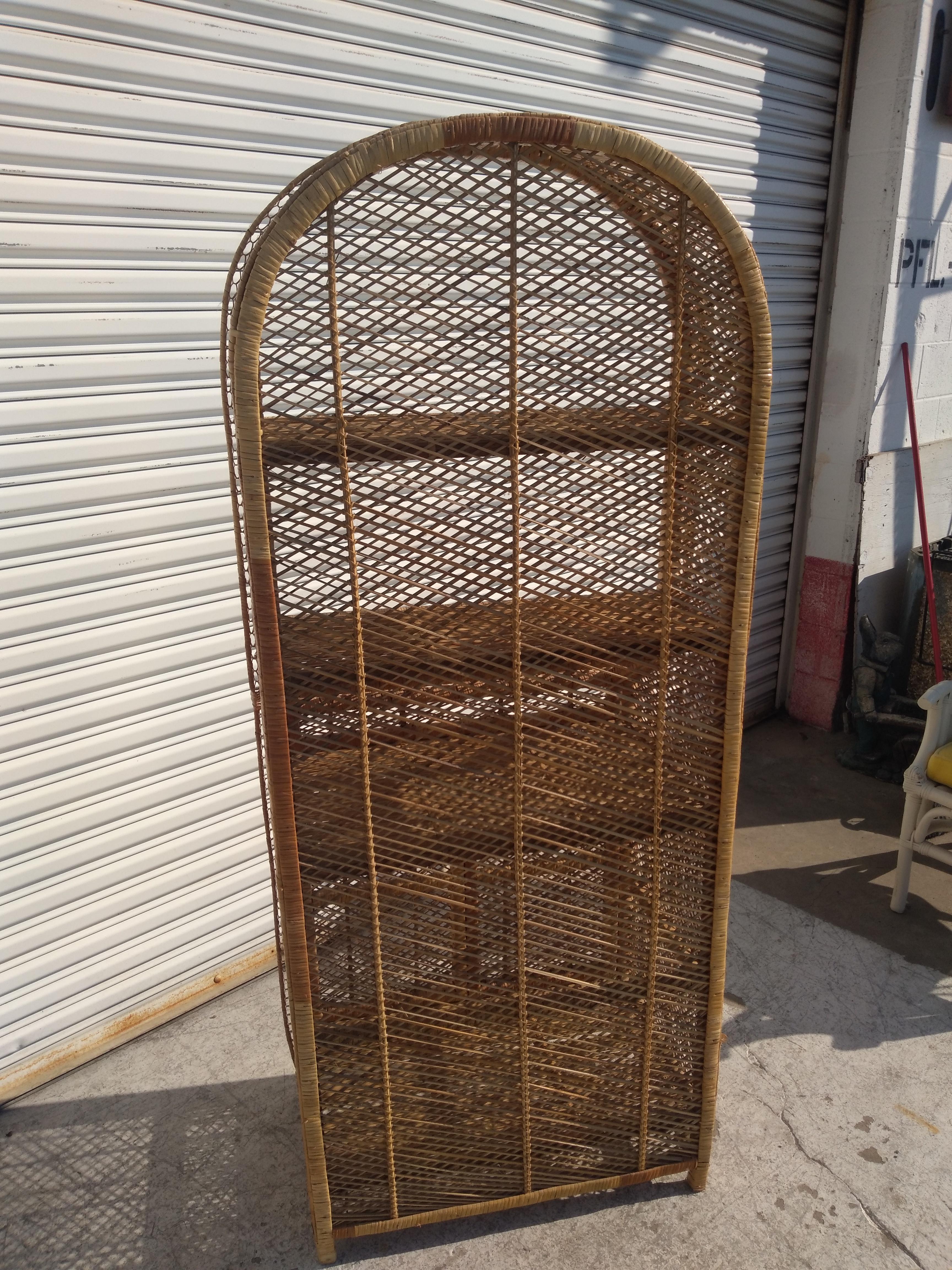 Rattan Vintage Italian Boho Chic Bookcase For Sale