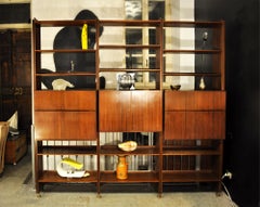 Vintage Italian Bookcase with Doors, Bar Cabinet, Drawers, 1950s