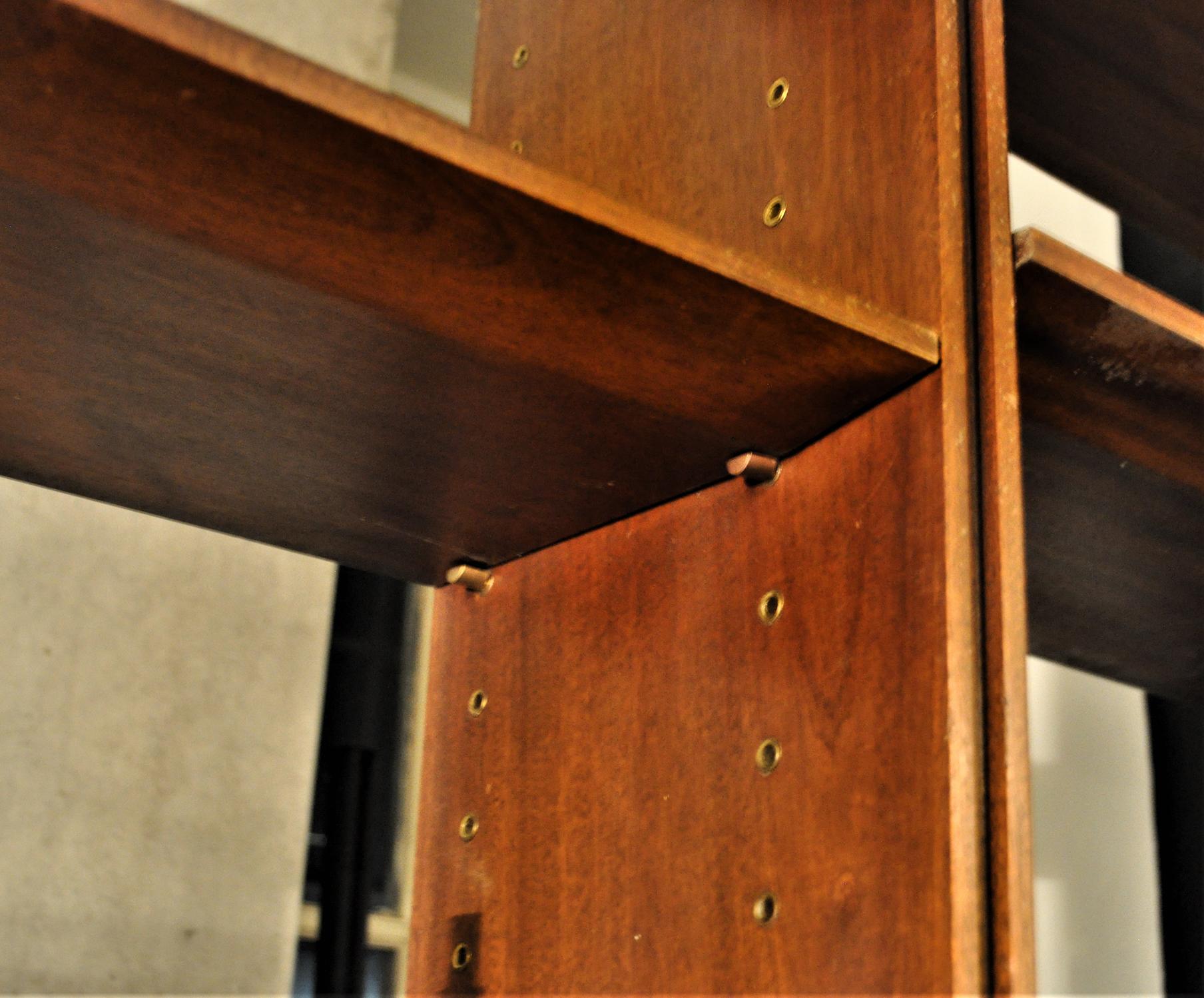 Mid-Century Modern Vintage Italian Bookcase with Doors, Bar Cabinet, Drawers, 1950s For Sale
