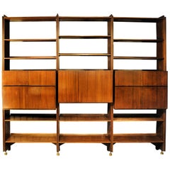 Vintage Italian Bookcase with Doors, Bar Cabinet, Drawers, 1950s