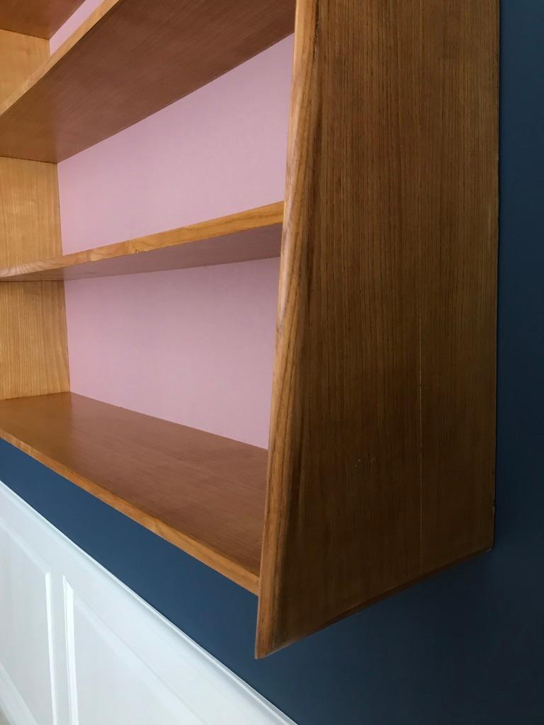 Vintage Italian Bookshelf in Maple Wood and Pink Textile, Italy, 1950s 1
