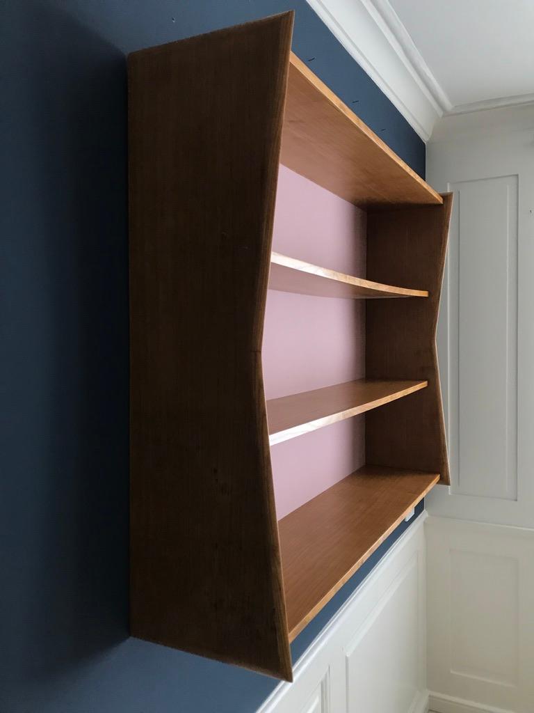 Vintage Italian Bookshelf in Maple Wood and Pink Textile, Italy, 1950s 2