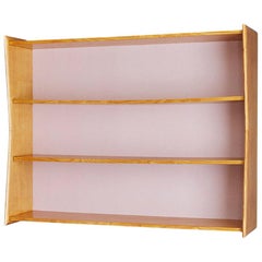 Vintage Italian Bookshelf in Maple Wood and Pink Textile, Italy, 1950s