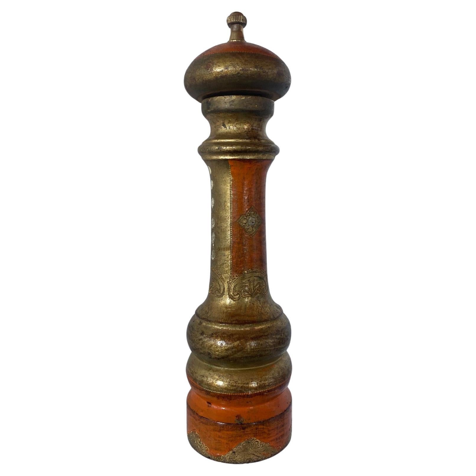 vintage pepper grinder, huge pepper mill hand painted florentine