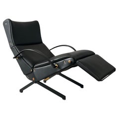 Vintage Italian Borsani P40 Reclining Lounge Chair, Original Black Leather