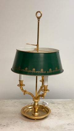 Vintage Italian Bouillotte Lamp, Gilt Bronze & Tole Shade, Circa 1970