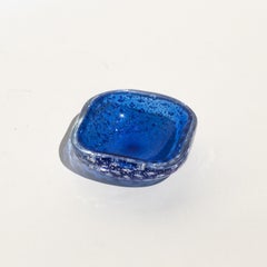 Vintage Italian Bowl from the 60s in Blue Murano Glass with Silver Metal Flakes