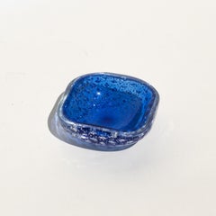 Vintage Italian Bowl from the 60s in Blue Murano Glass with Silver Metal Flakes