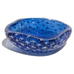 Vintage Italian Bowl from the 60s in Blue Murano Glass with Silver Metal Flakes