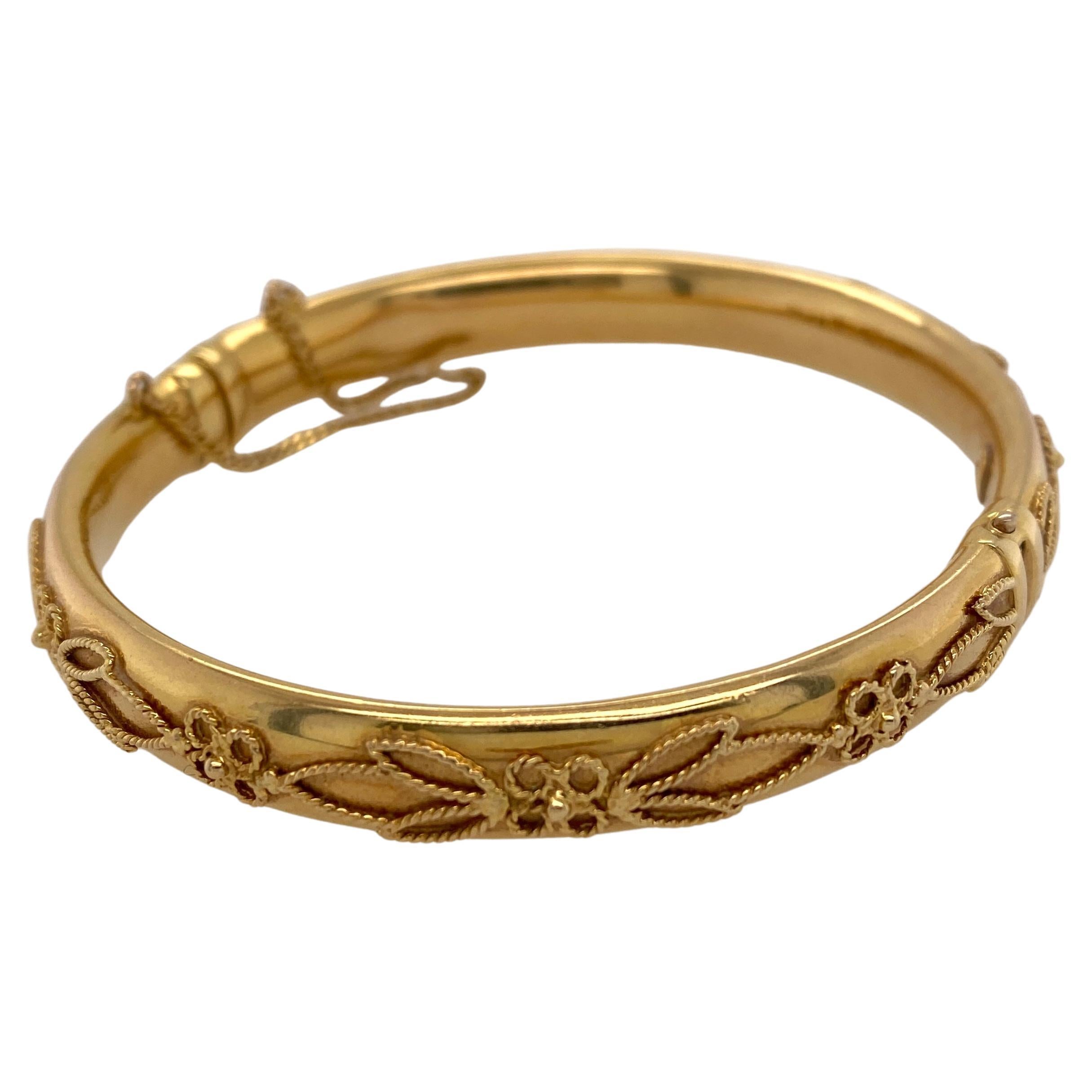 Vintage Italian Bracelet with Floral Design in Twisted Wire, 14k Yellow Gold