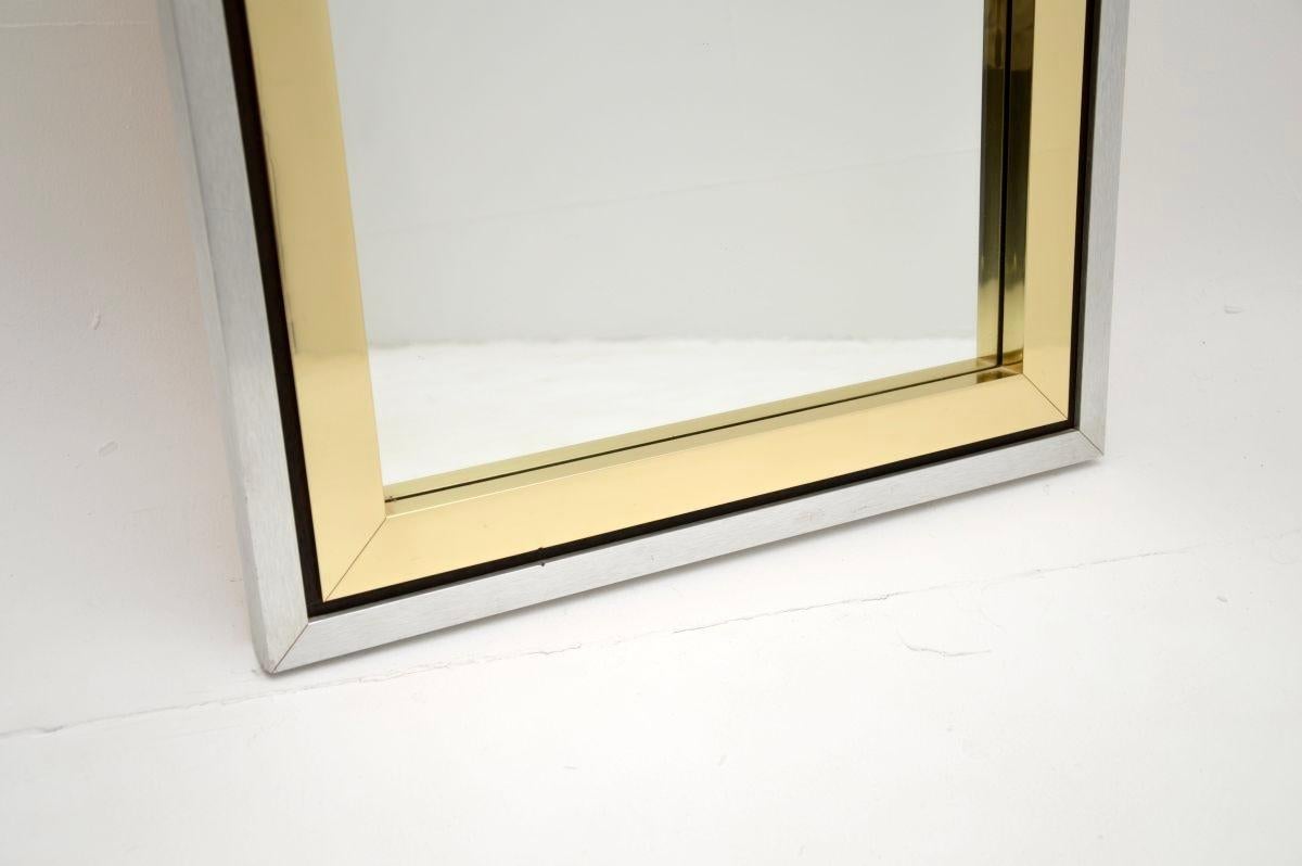 Mid-Century Modern Vintage Italian Brass and Brushed Steel Mirror For Sale