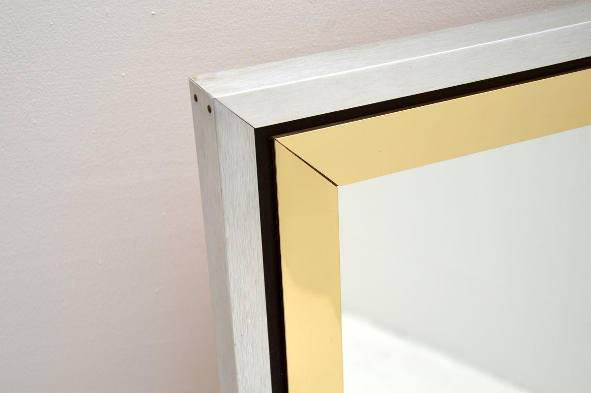 Vintage Italian Brass and Brushed Steel Mirror In Good Condition For Sale In London, GB