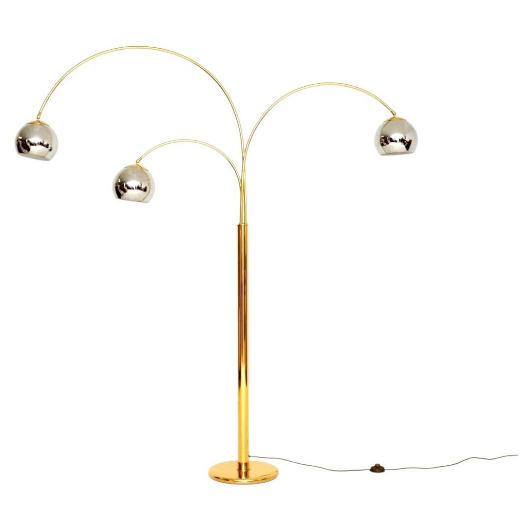 Vintage Italian Brass and Chrome Arc Floor Lamp