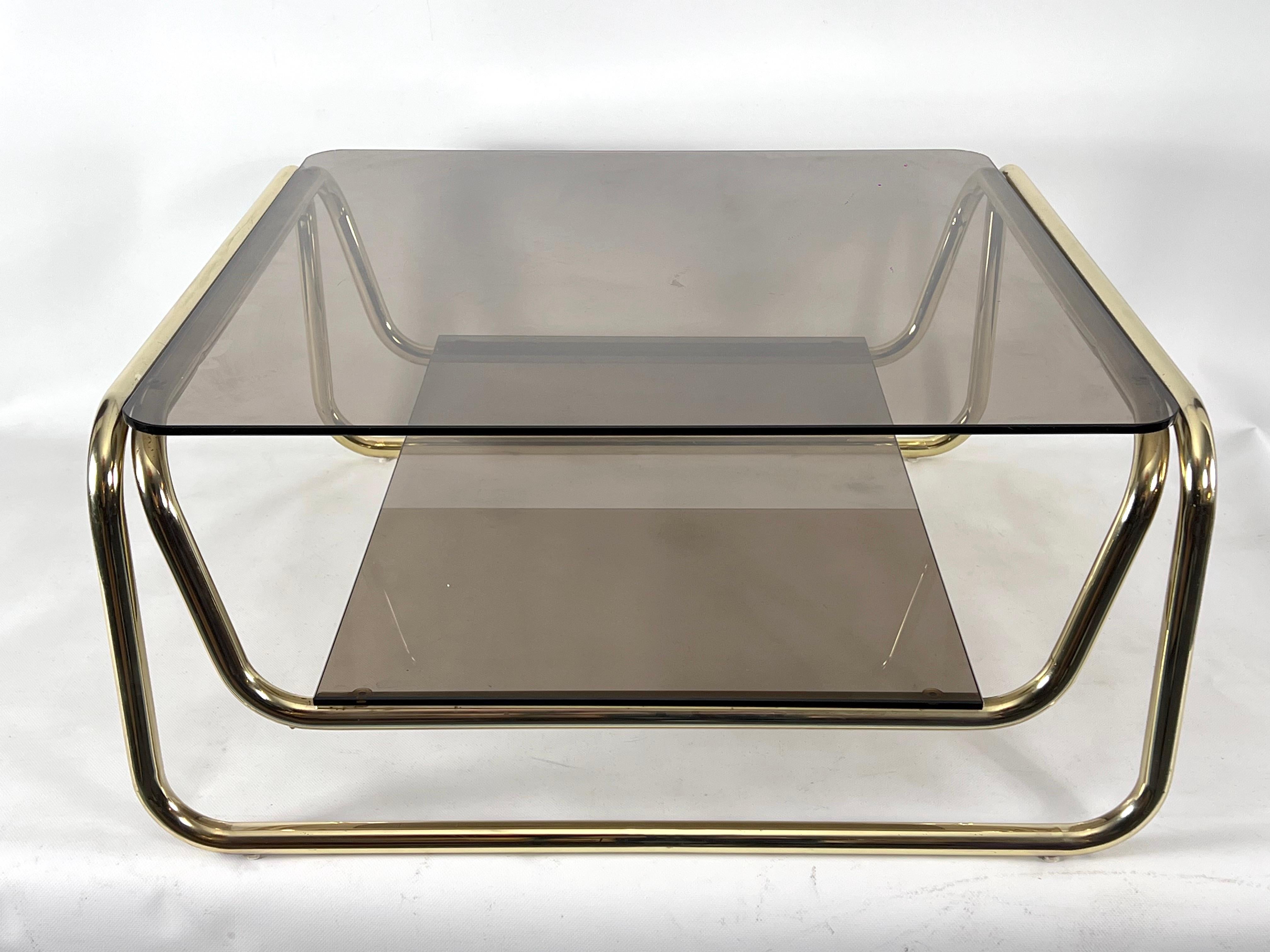 Vintage Italian Brass and Glass Coffee Table from 70s For Sale 3
