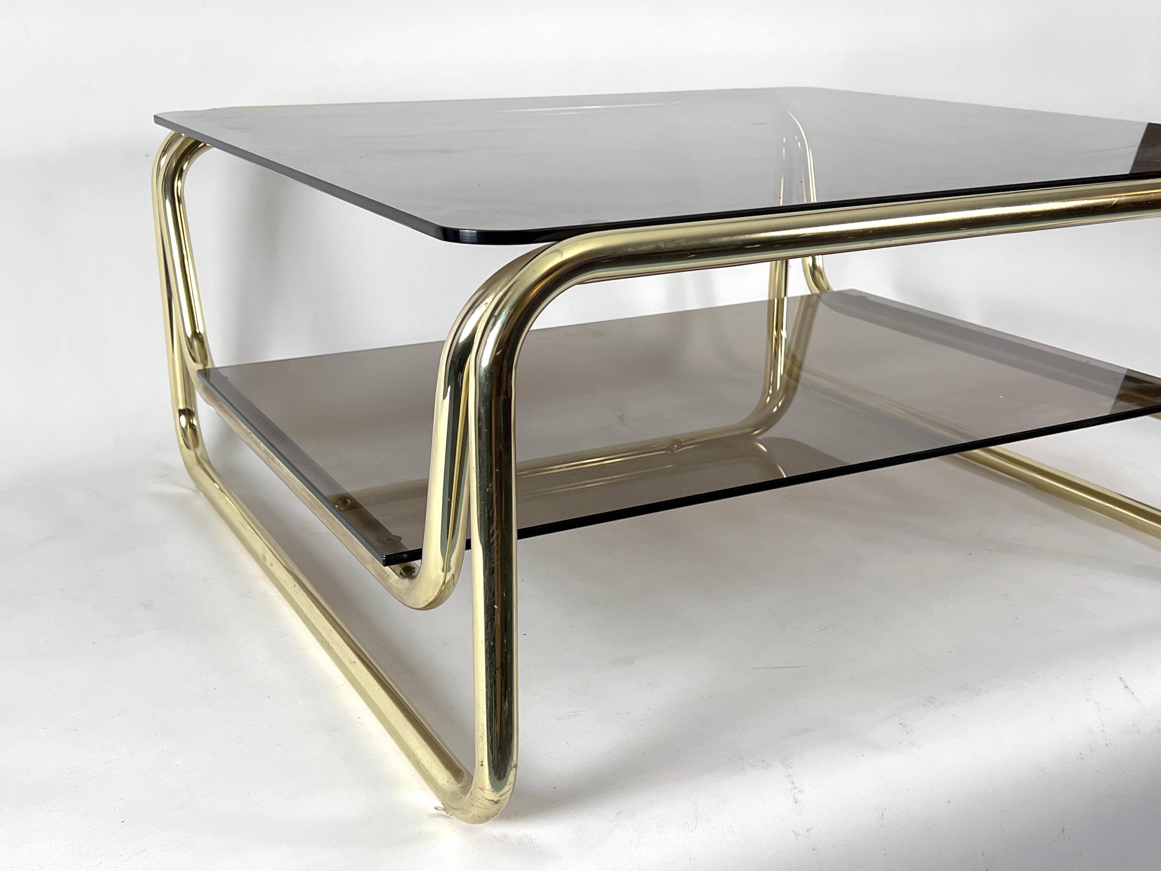 Mid-Century Modern Vintage Italian Brass and Glass Coffee Table from 70s For Sale
